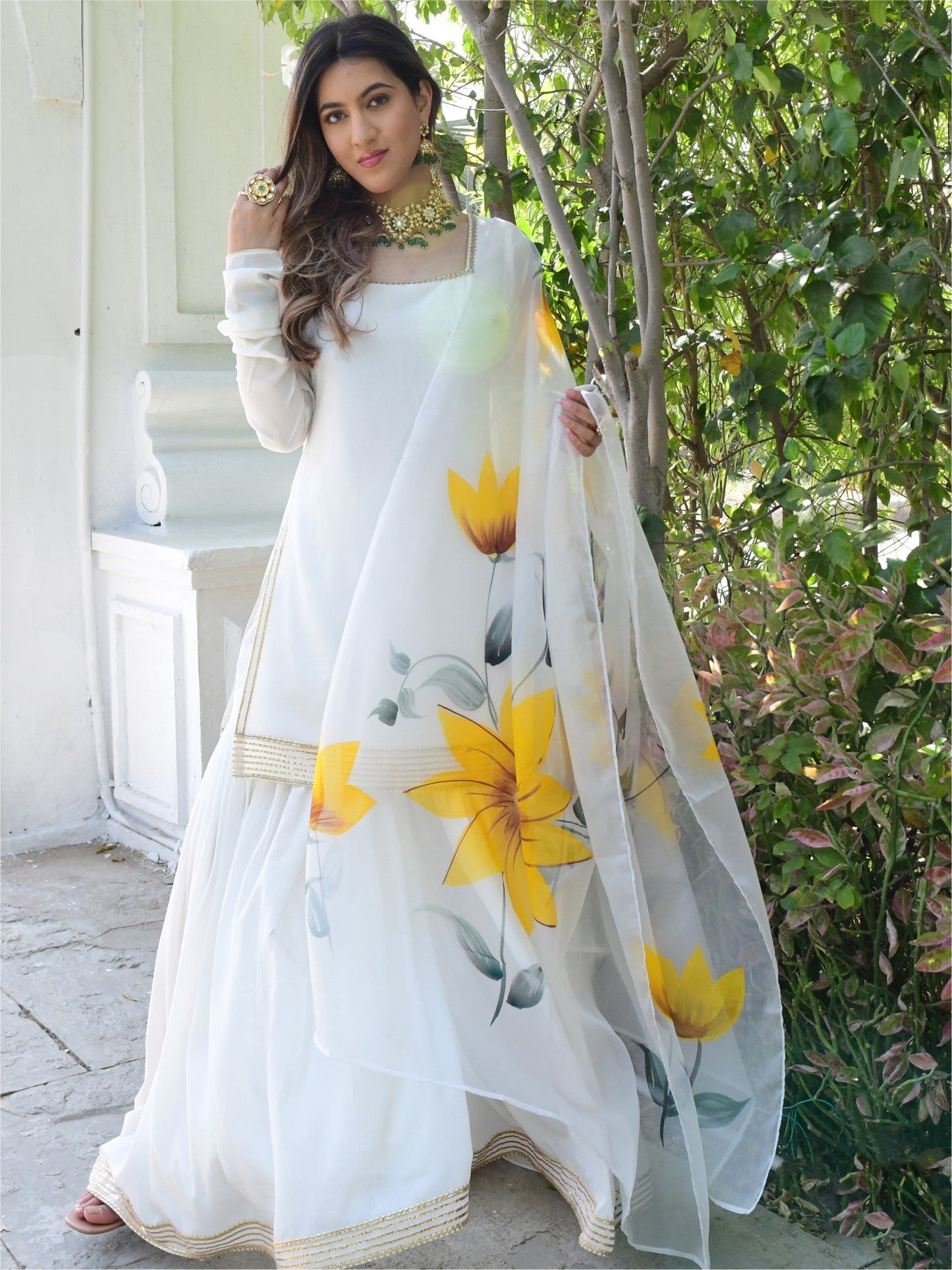 White Kurta And Sharara Set