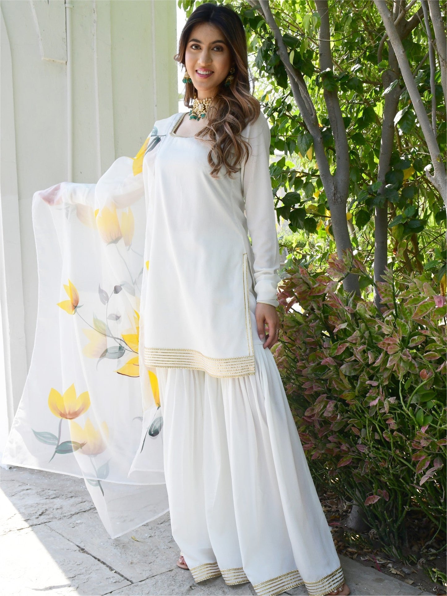 White Kurta And Sharara Set
