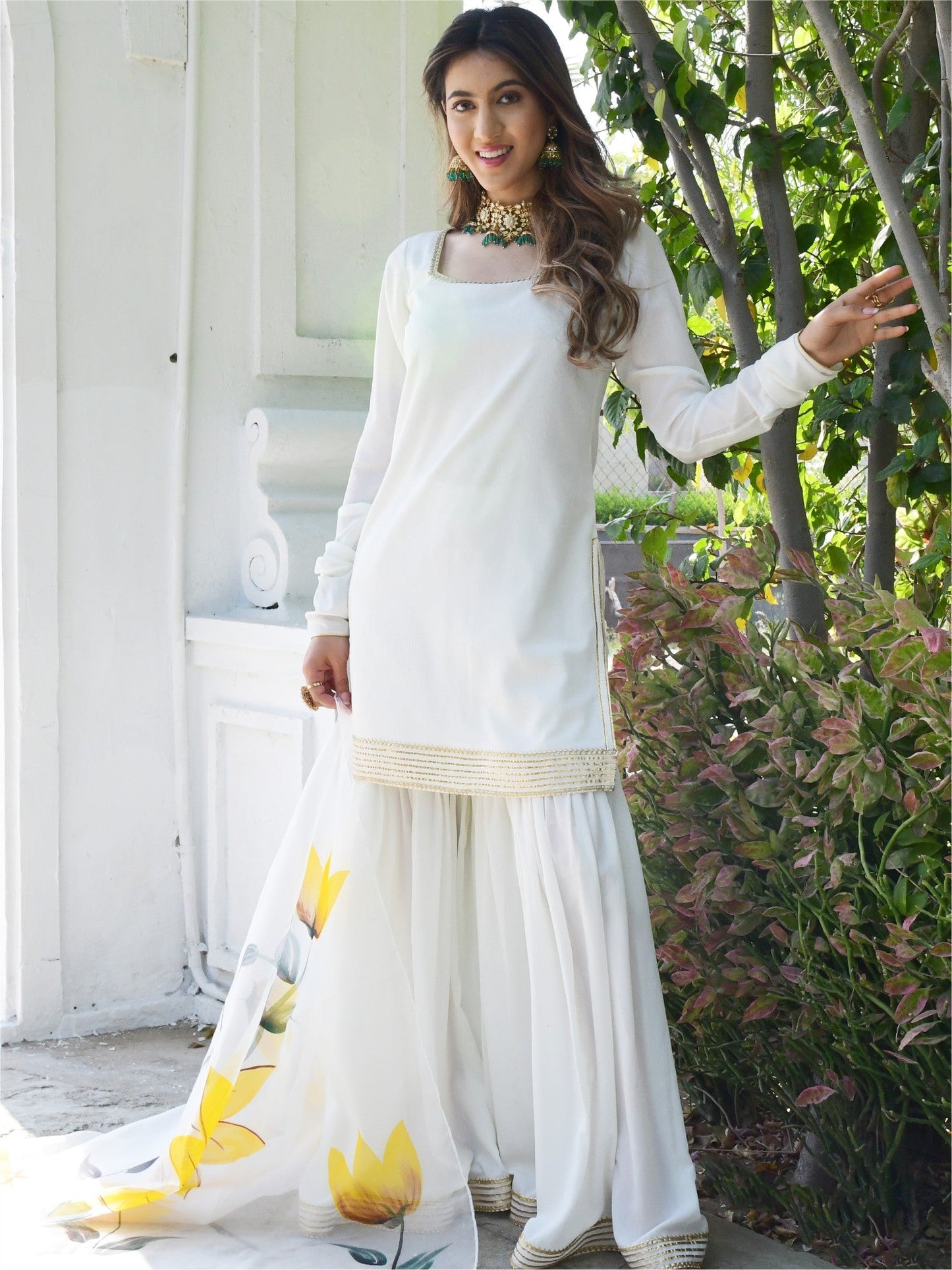 White Kurta And Sharara Set