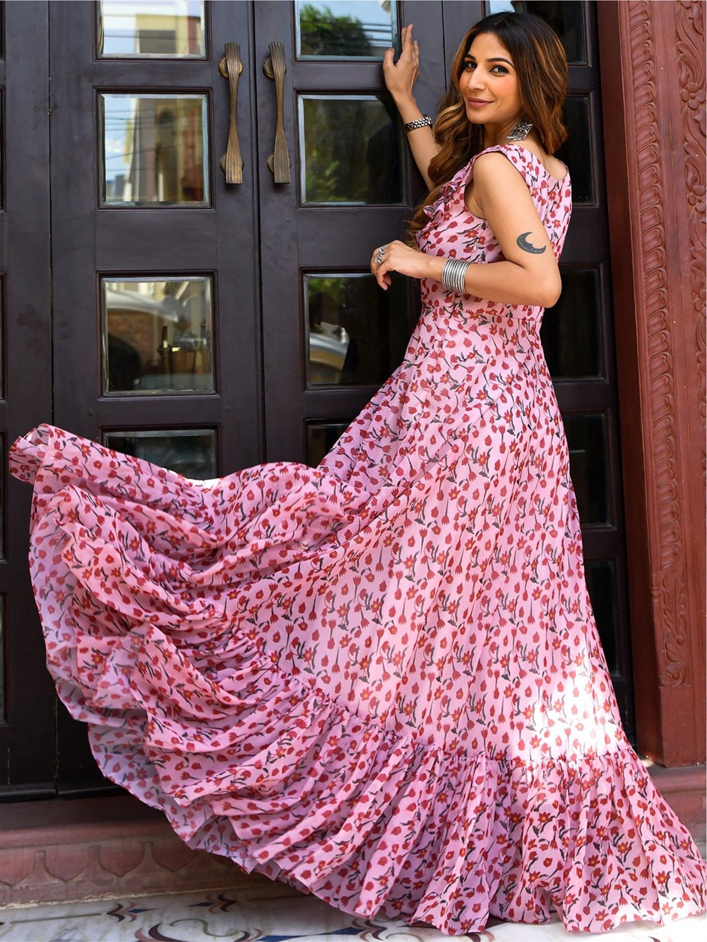 Peach and Pink Floral Dress