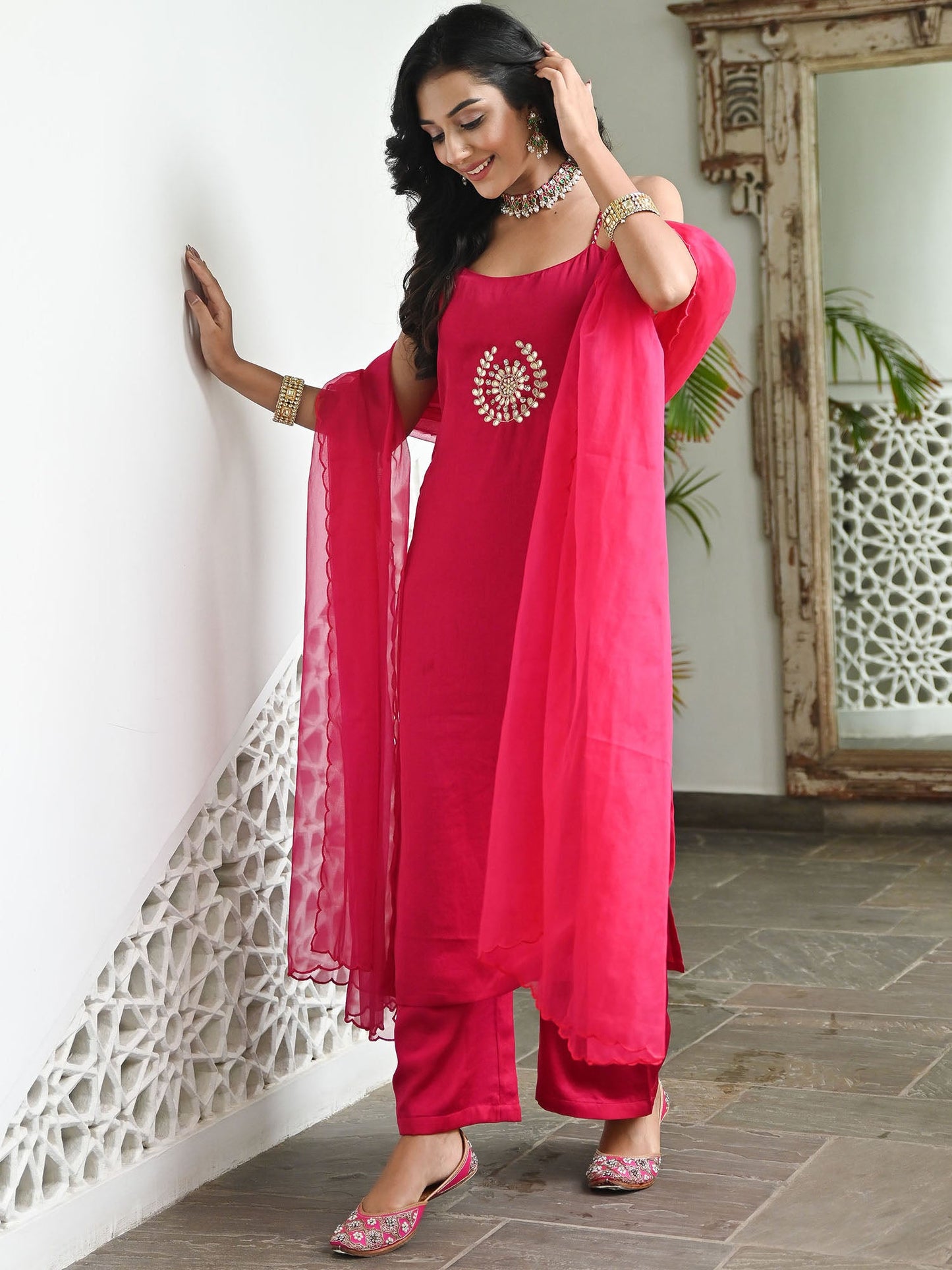 Hot Pink Handwork Kurta Set