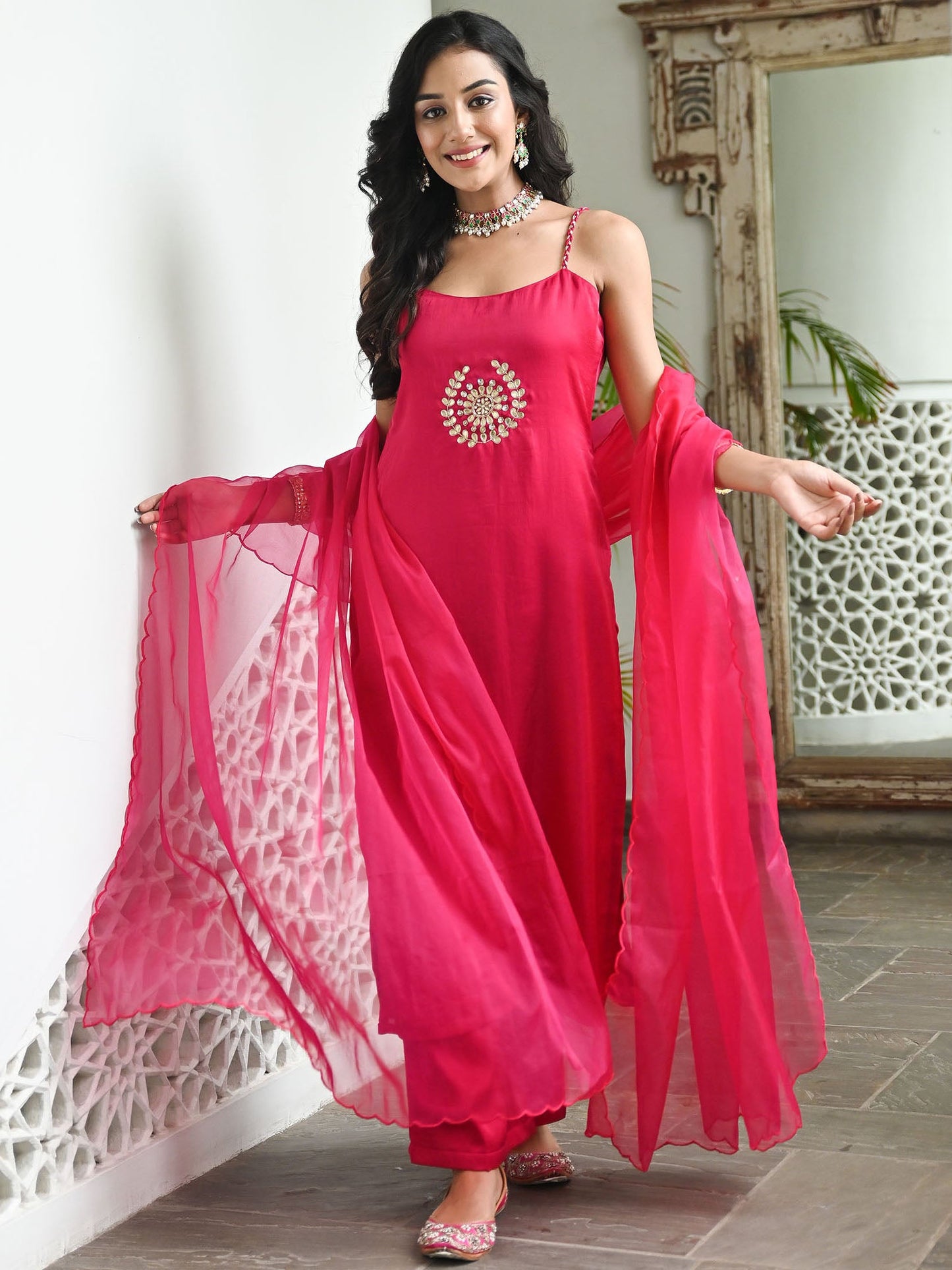 Hot Pink Handwork Kurta Set