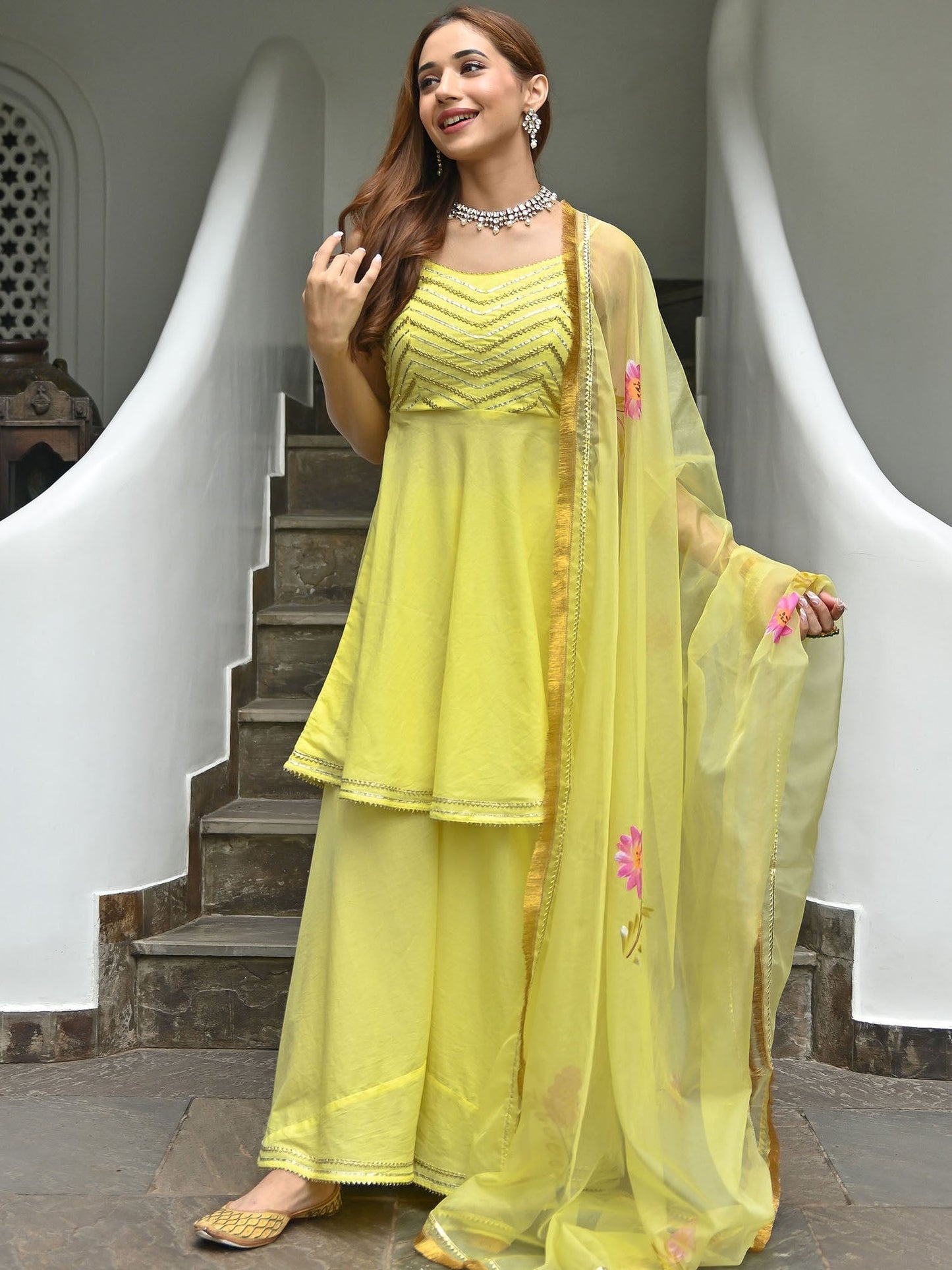 Yellow Hand Paint Organza Set
