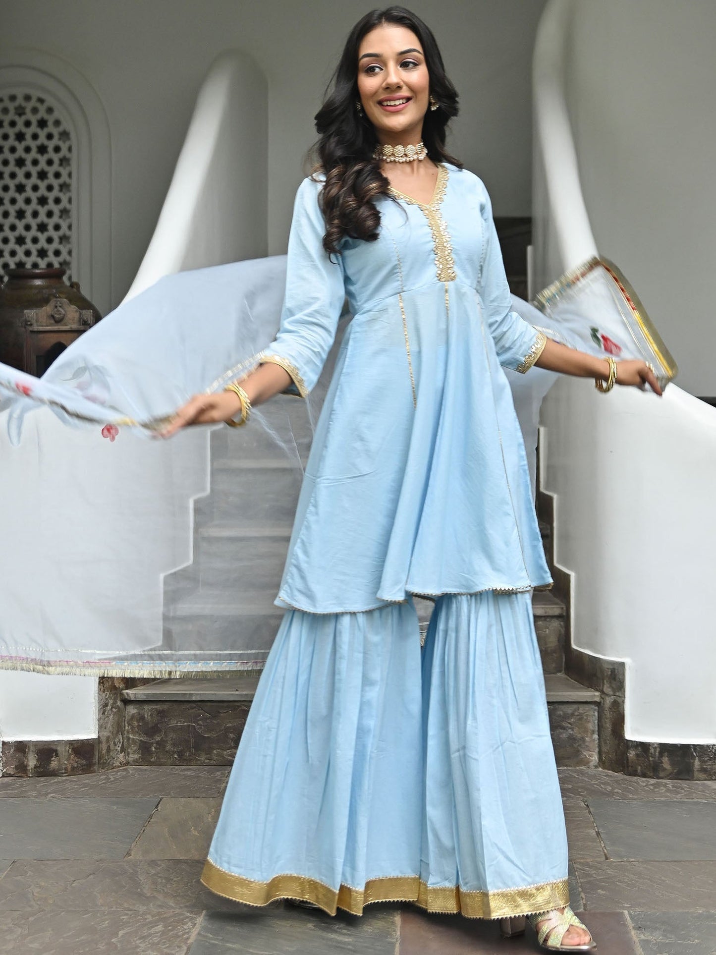 Sky Blue Hand Paint organza set