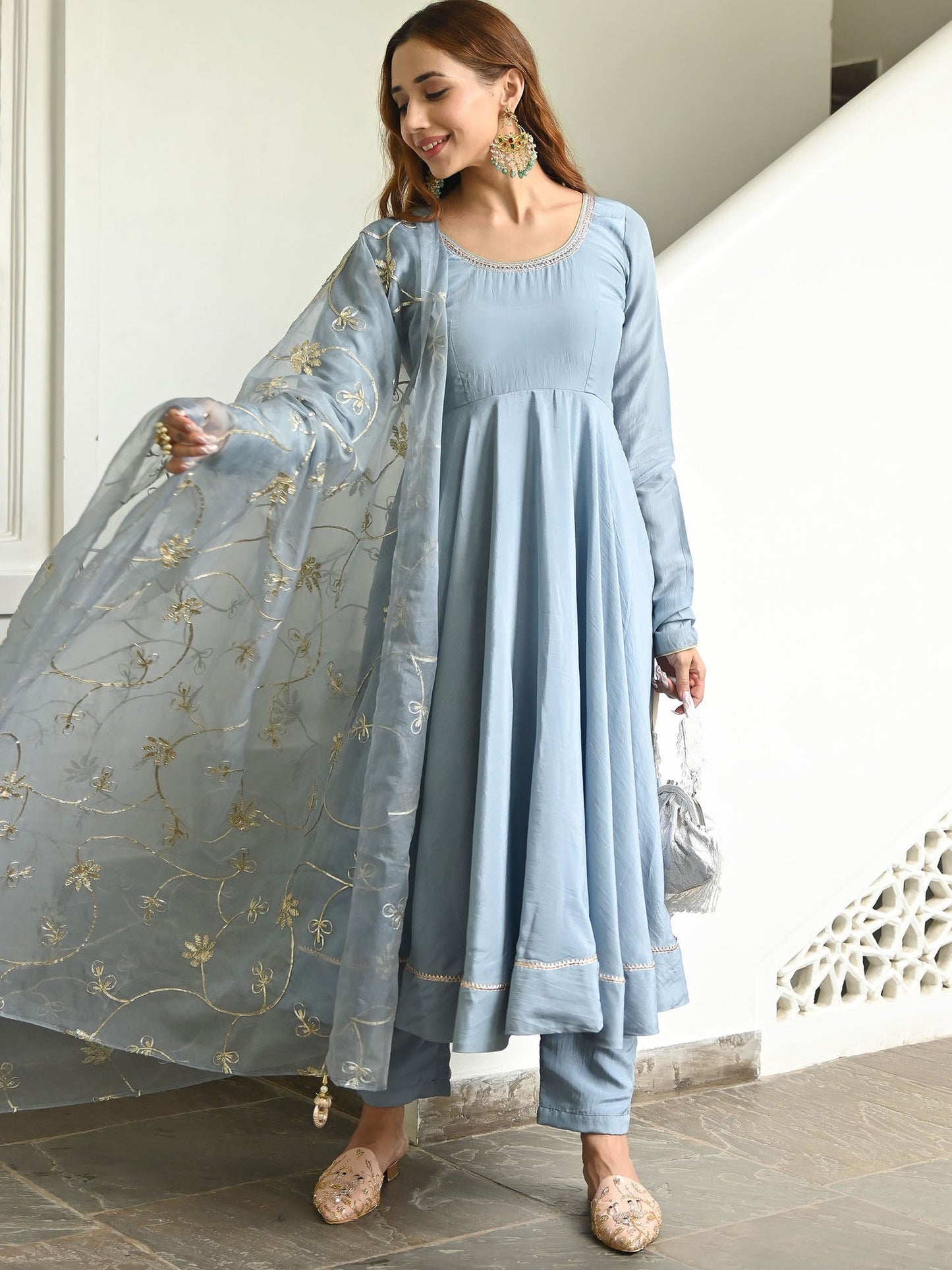 Powder Blue Solid Anarkali Set