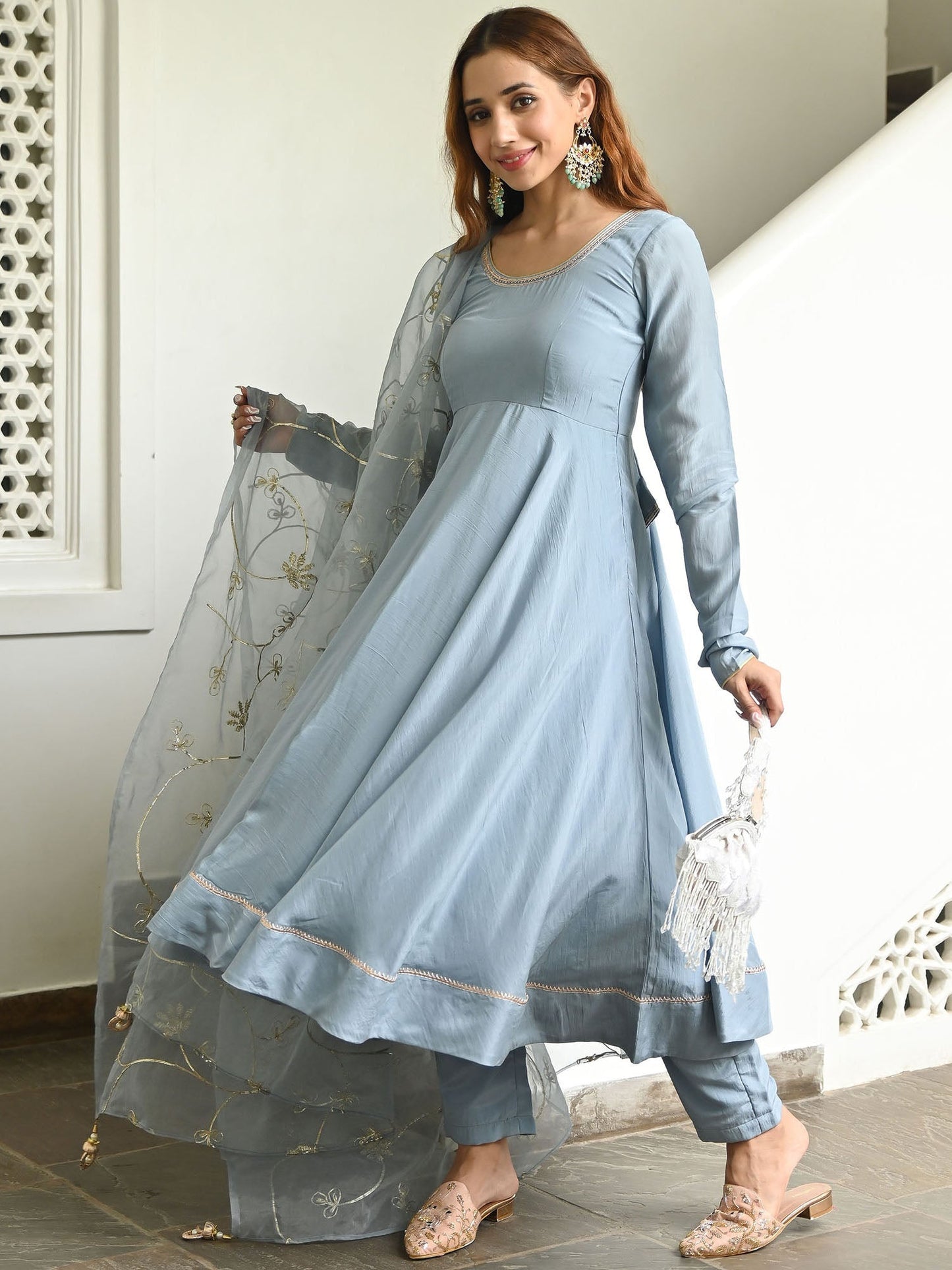 Powder Blue Solid Anarkali Set