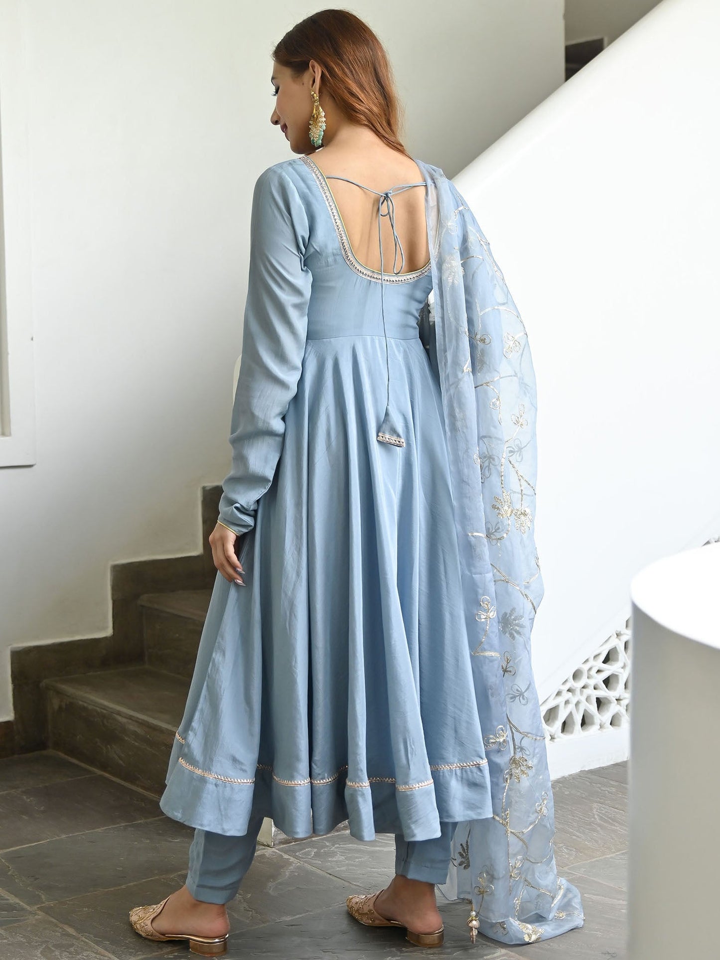 Powder Blue Solid Anarkali Set