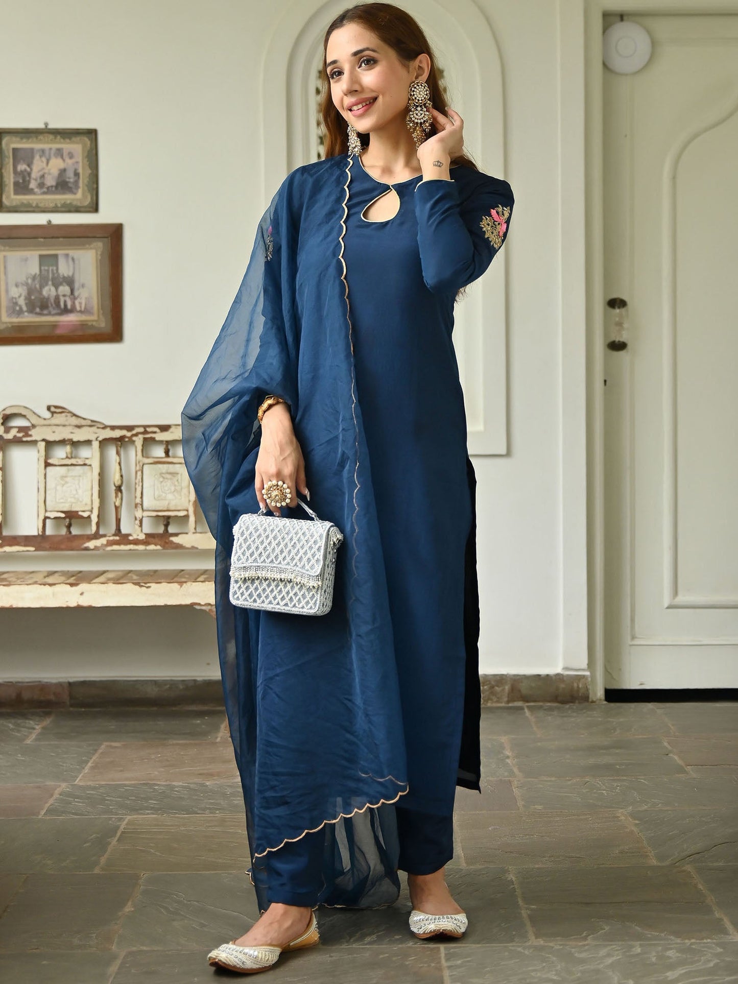Navy Blue Handwork Kurta Set