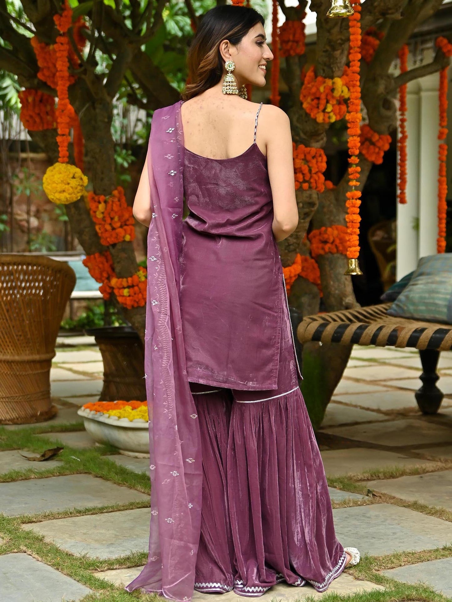 Mauve Velvet Sharara Set