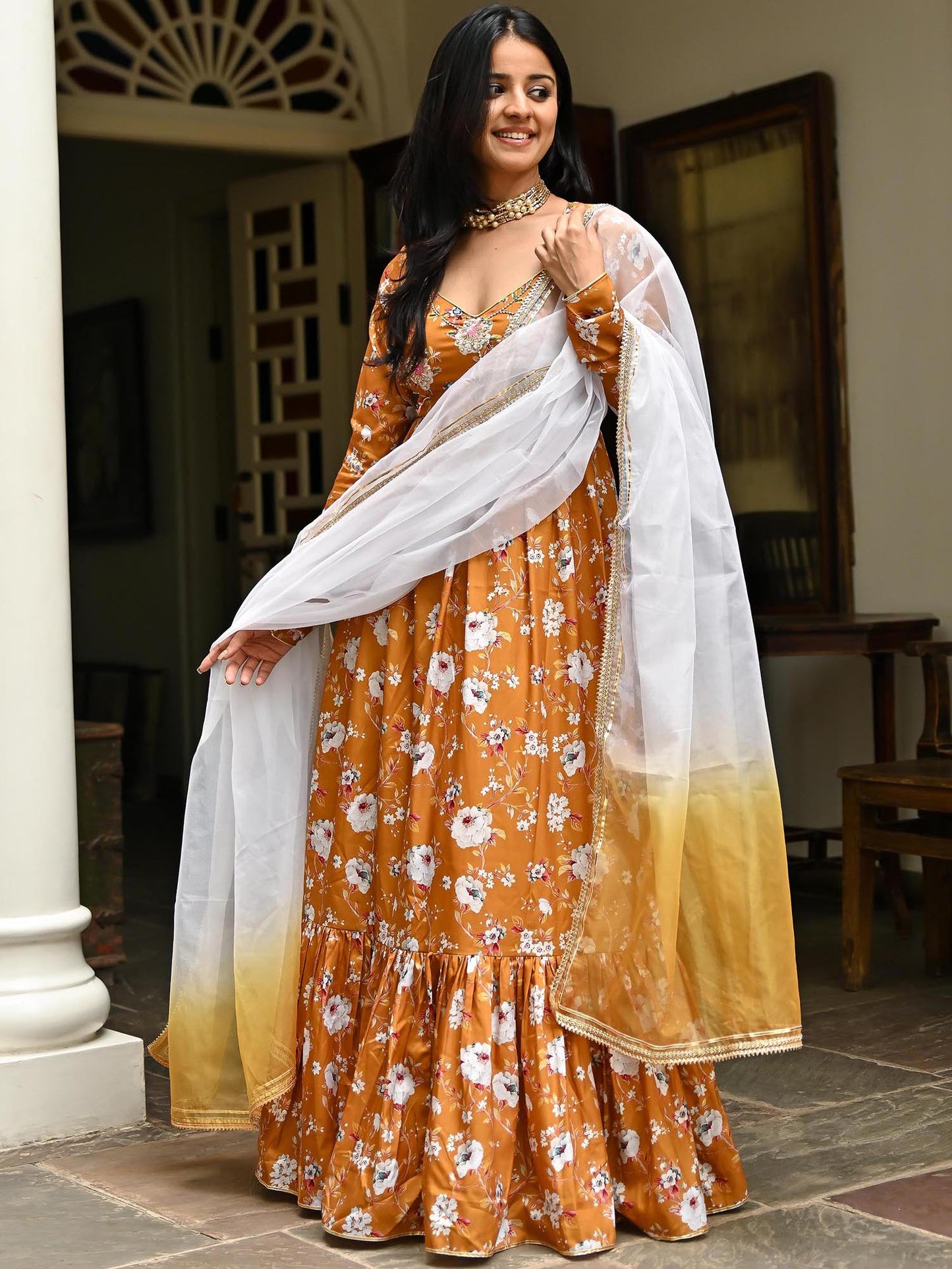 Brown Printed Long Dress
