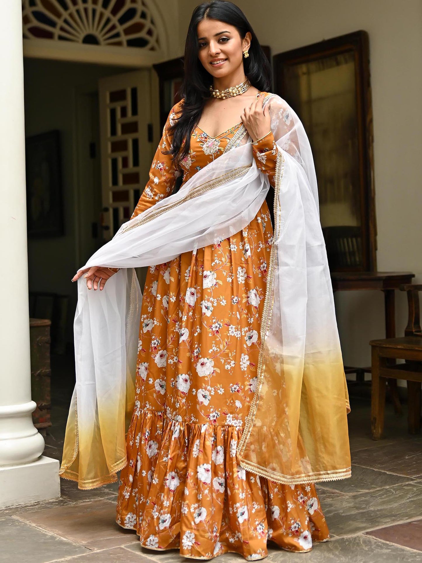 Brown Printed Long Dress