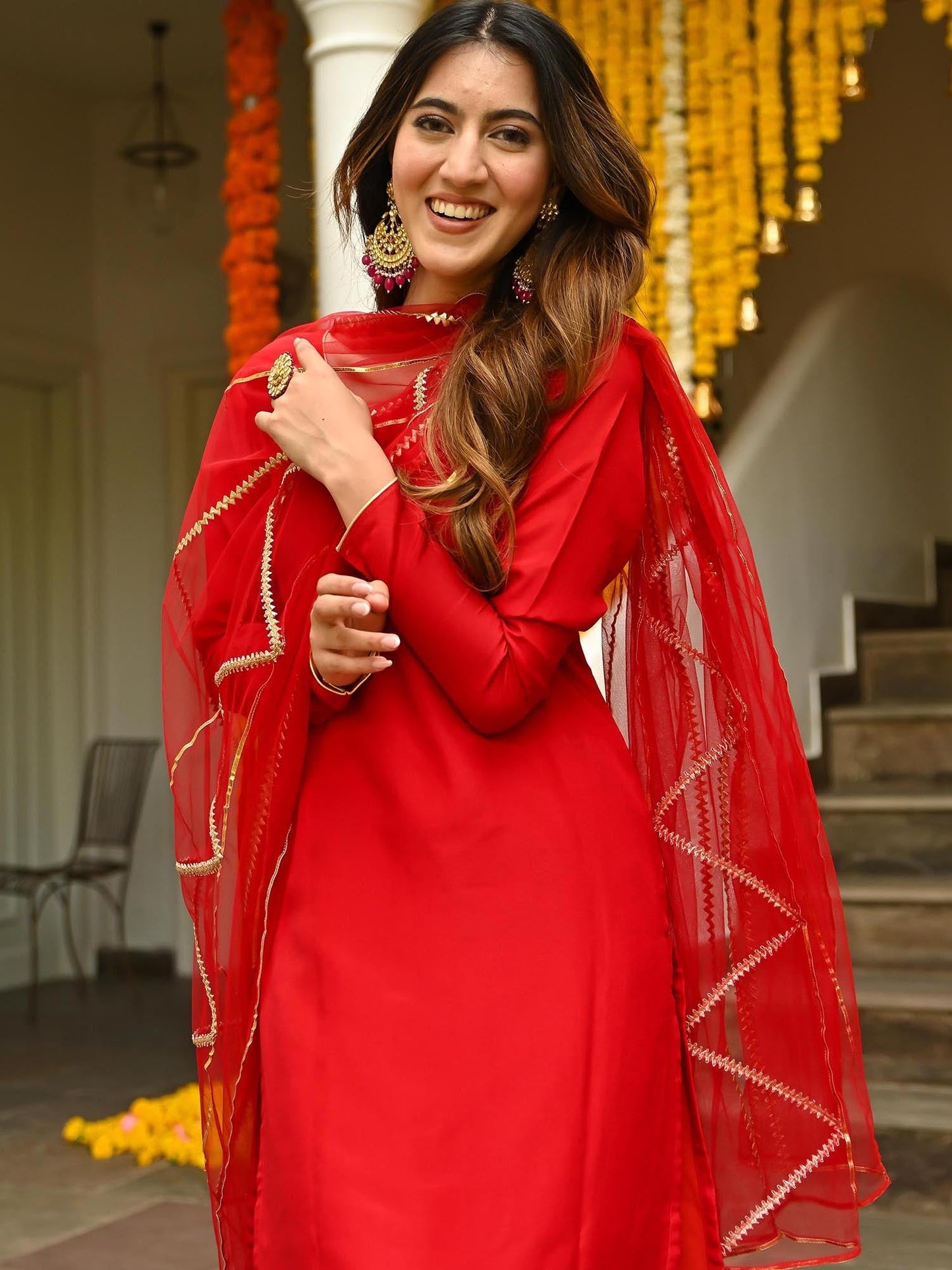Red Silk Kurta Set