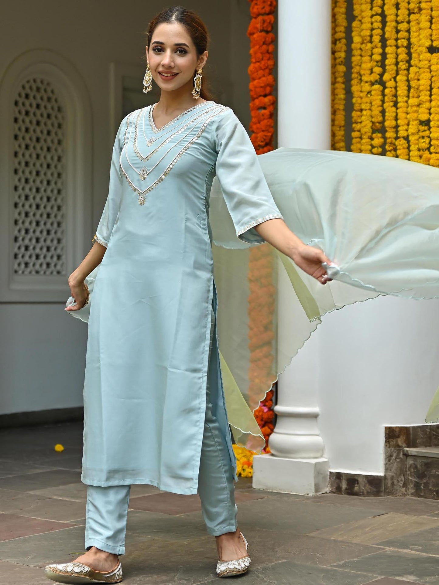 Blue Embroidered Kurta Set
