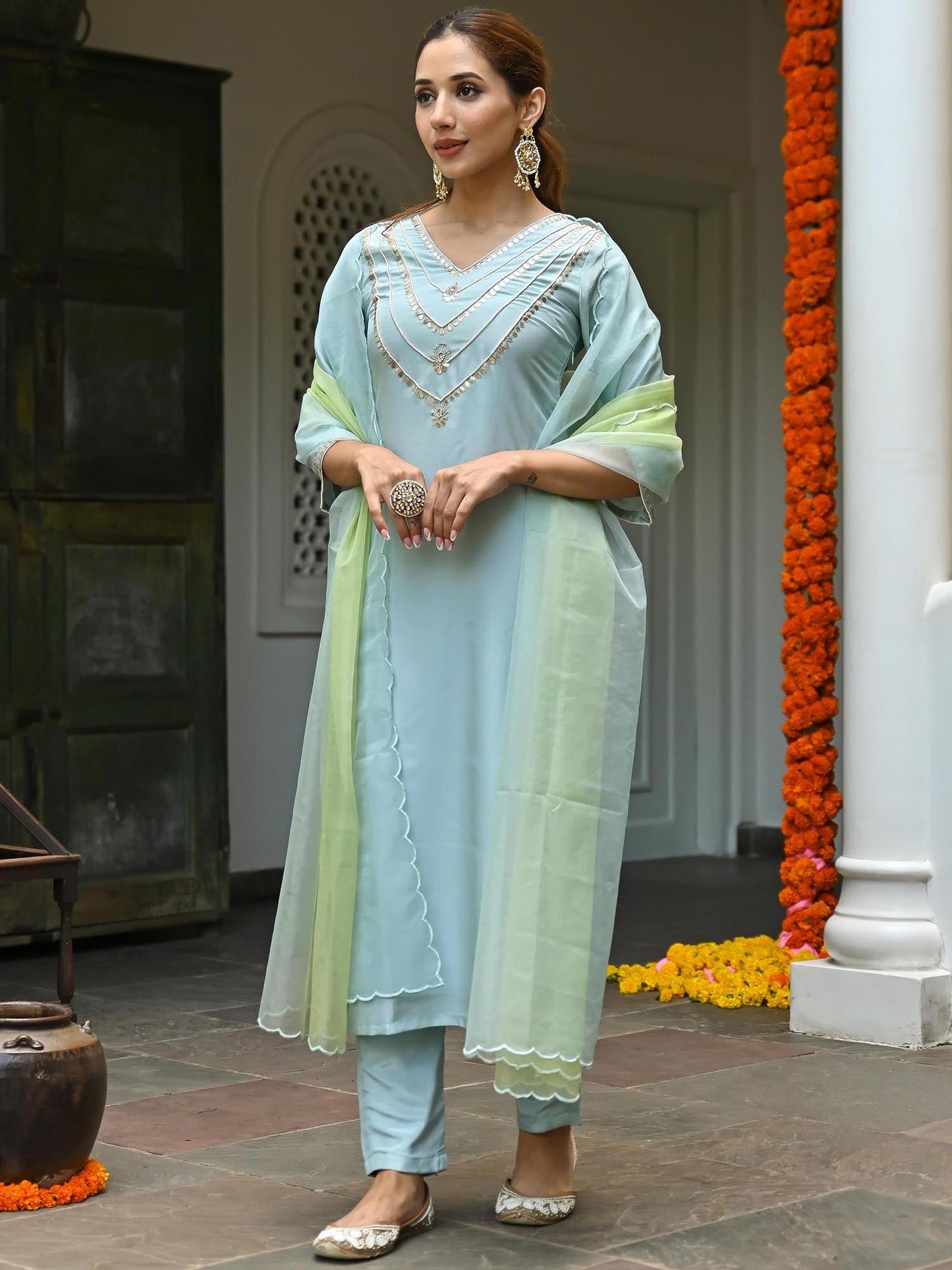 Blue Embroidered Kurta Set