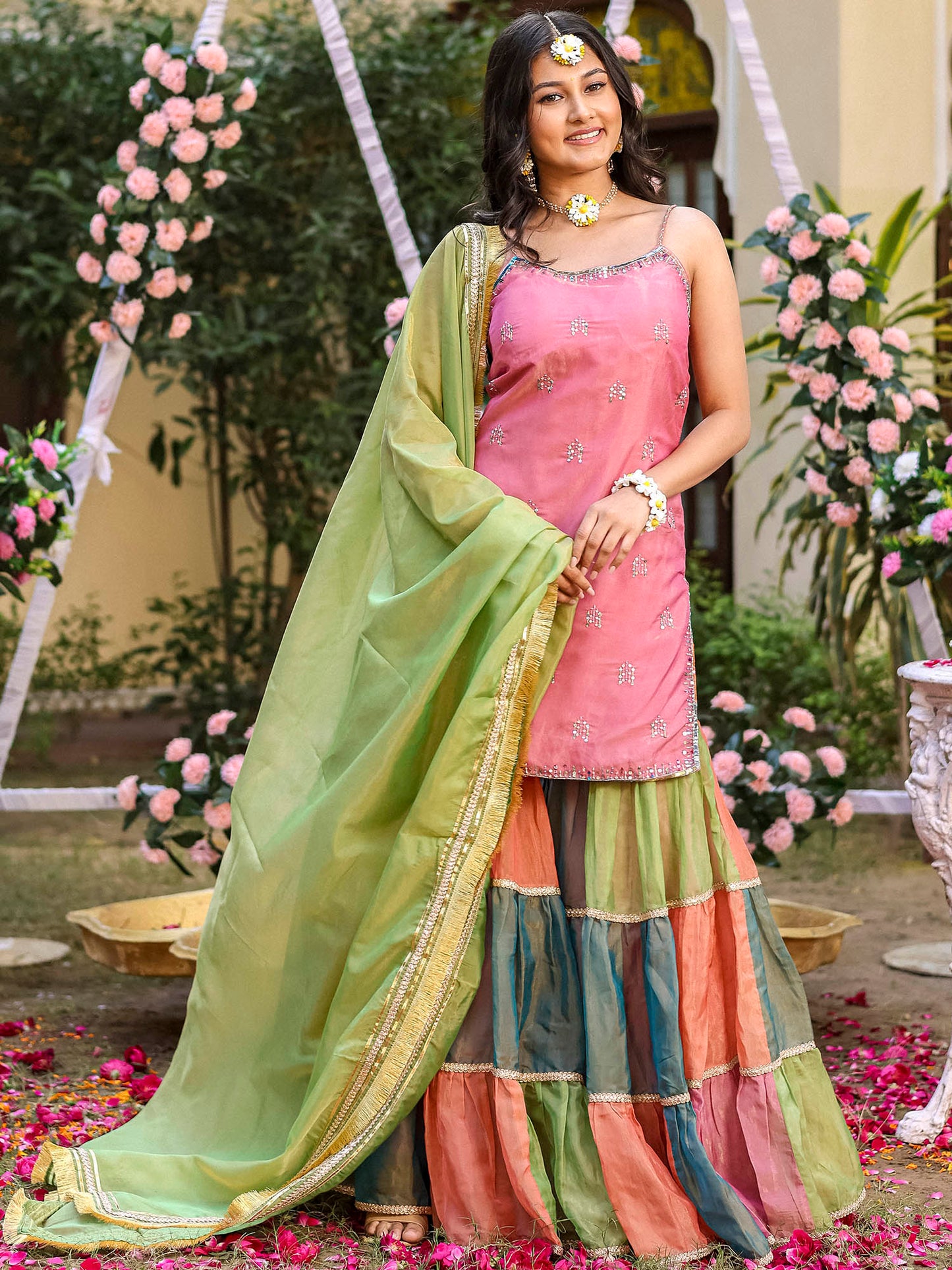 Pink Multicolored Kurta Sharara Set