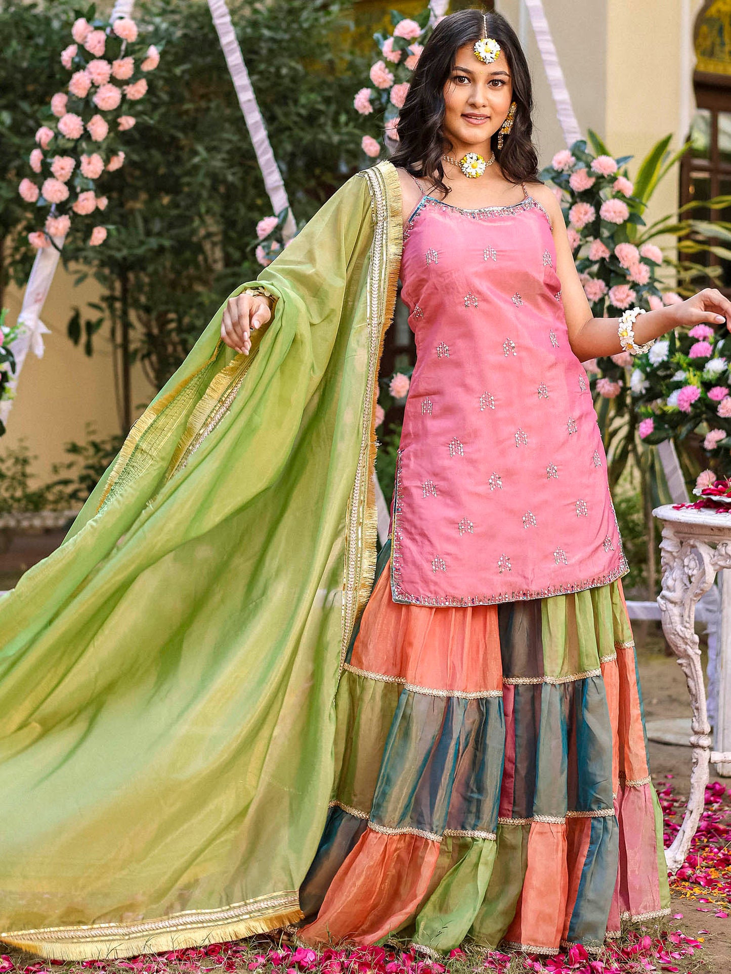 Pink Multicolored Kurta Sharara Set