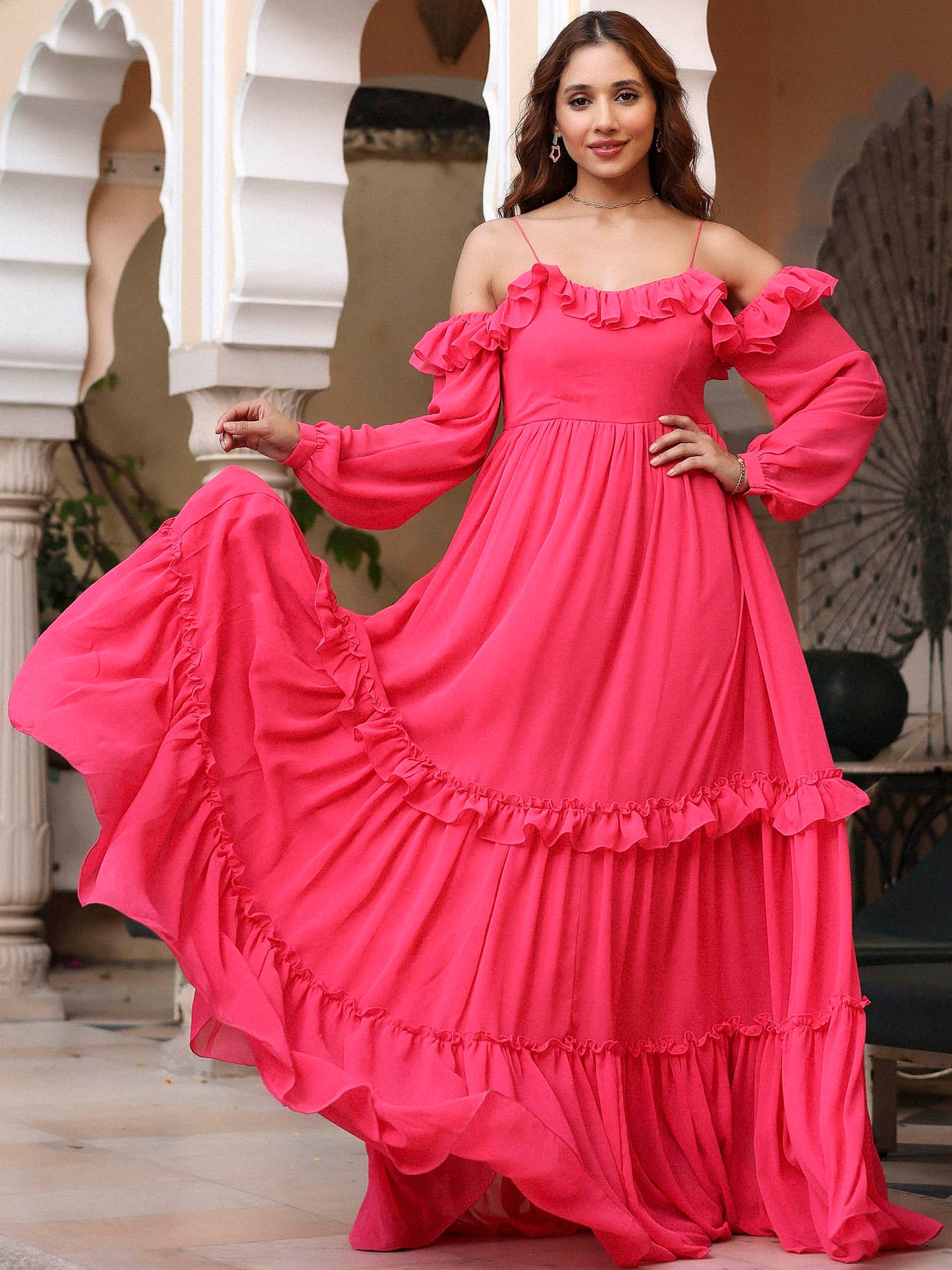 Neon Pink Flared Dress