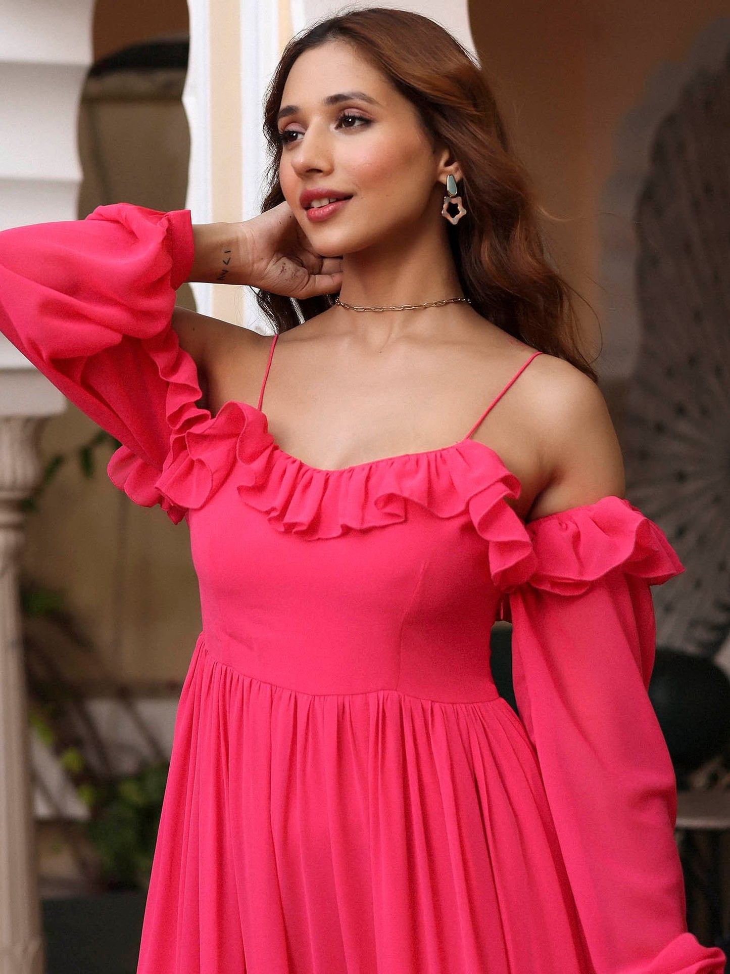 Neon Pink Flared Dress