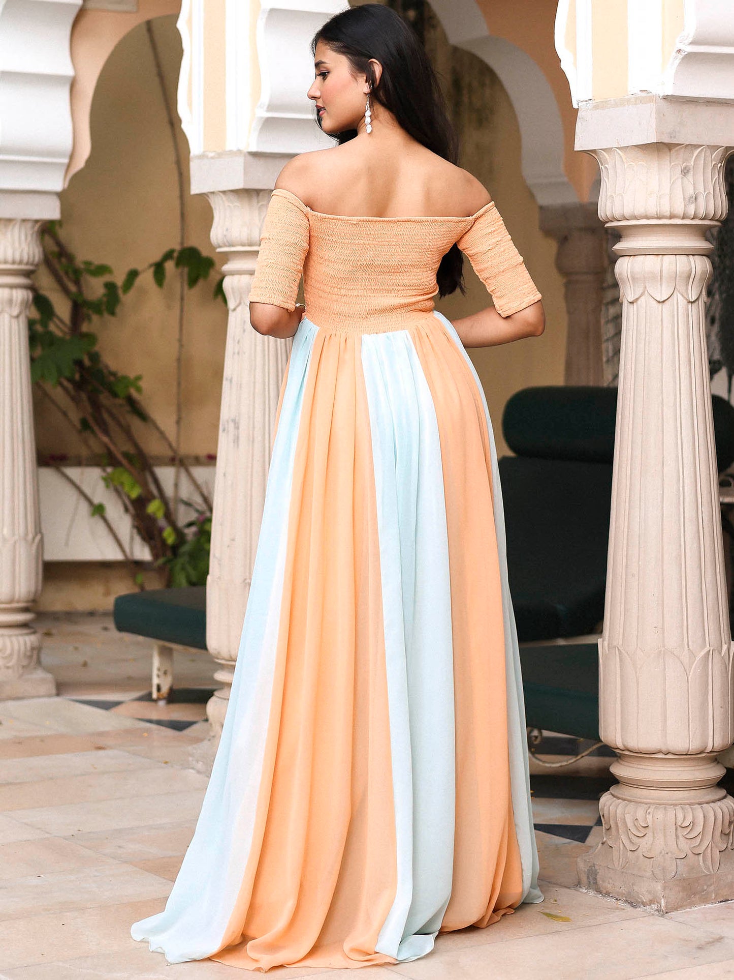 Peach Blue Flared Dress
