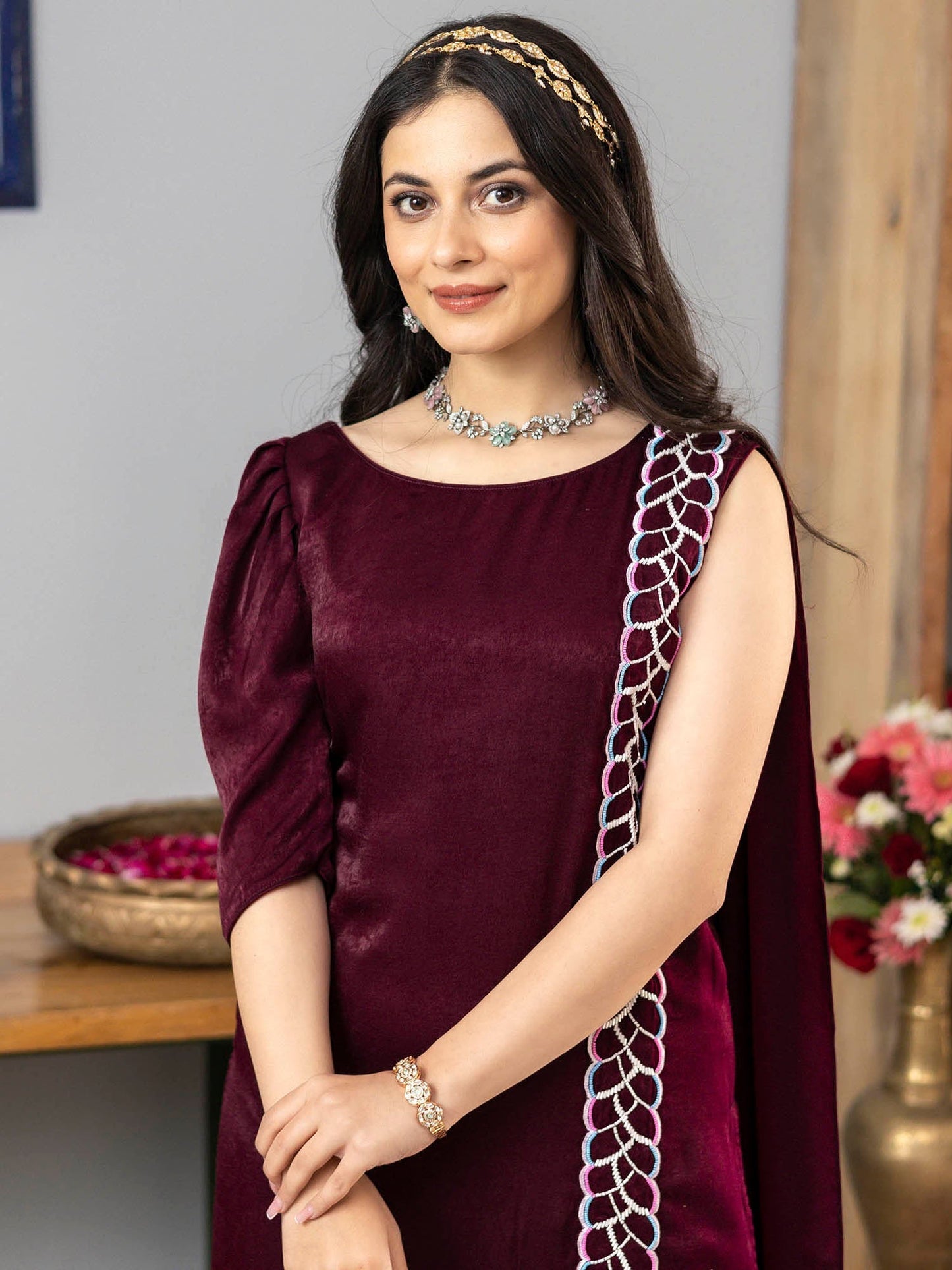 Burgundy Apricot Kurta Set