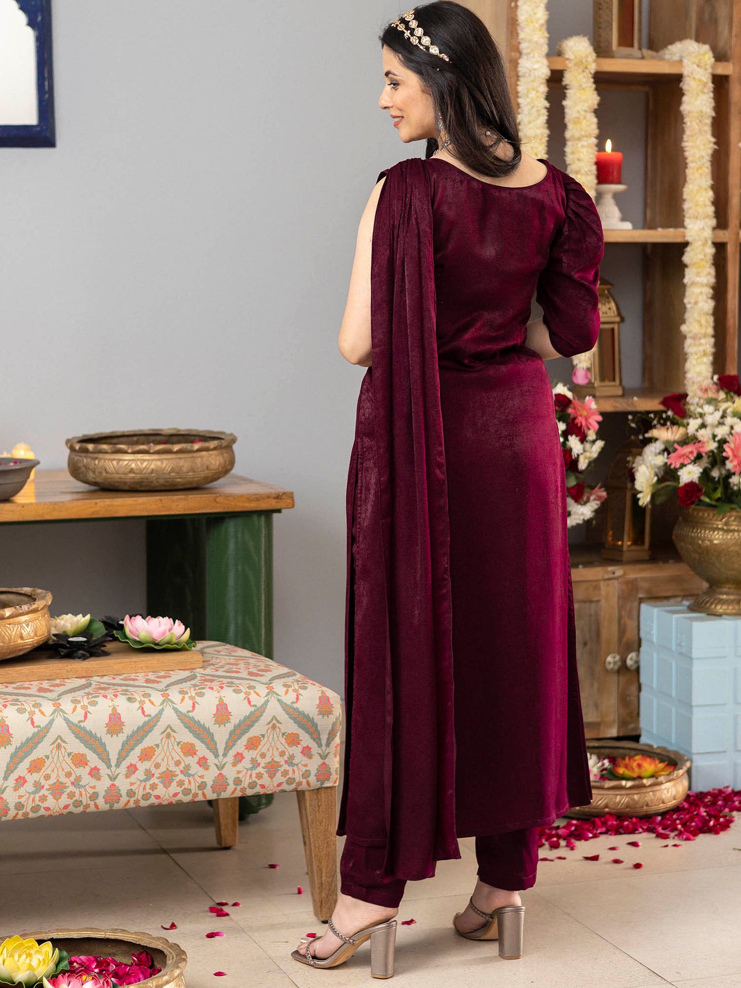 Burgundy Apricot Kurta Set
