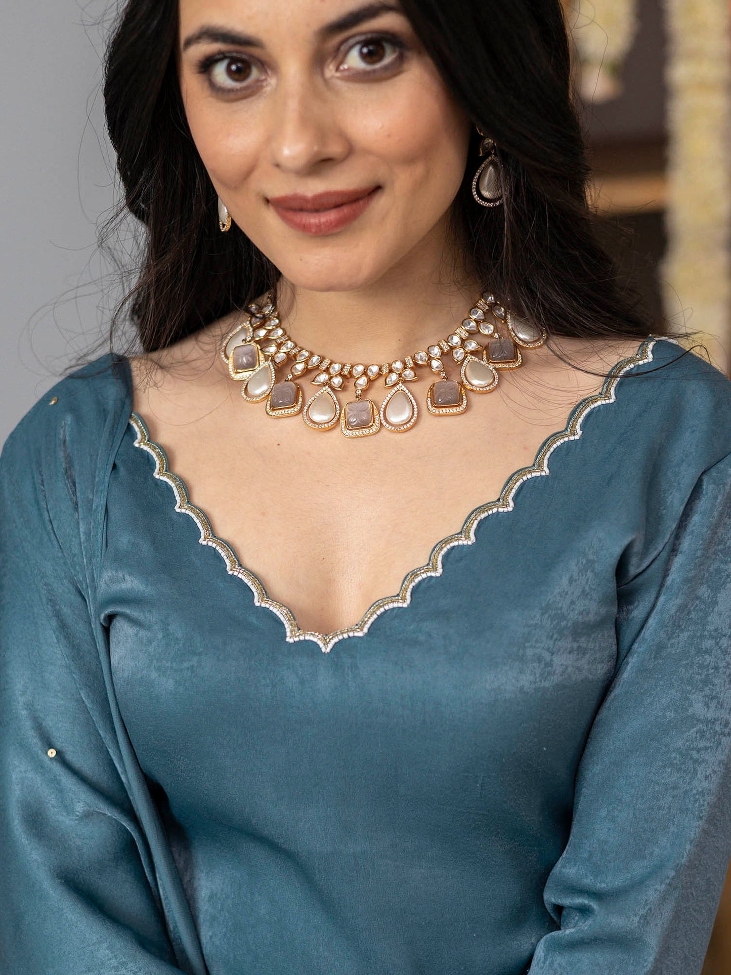 Earthy Blue Apricot Kurta Set