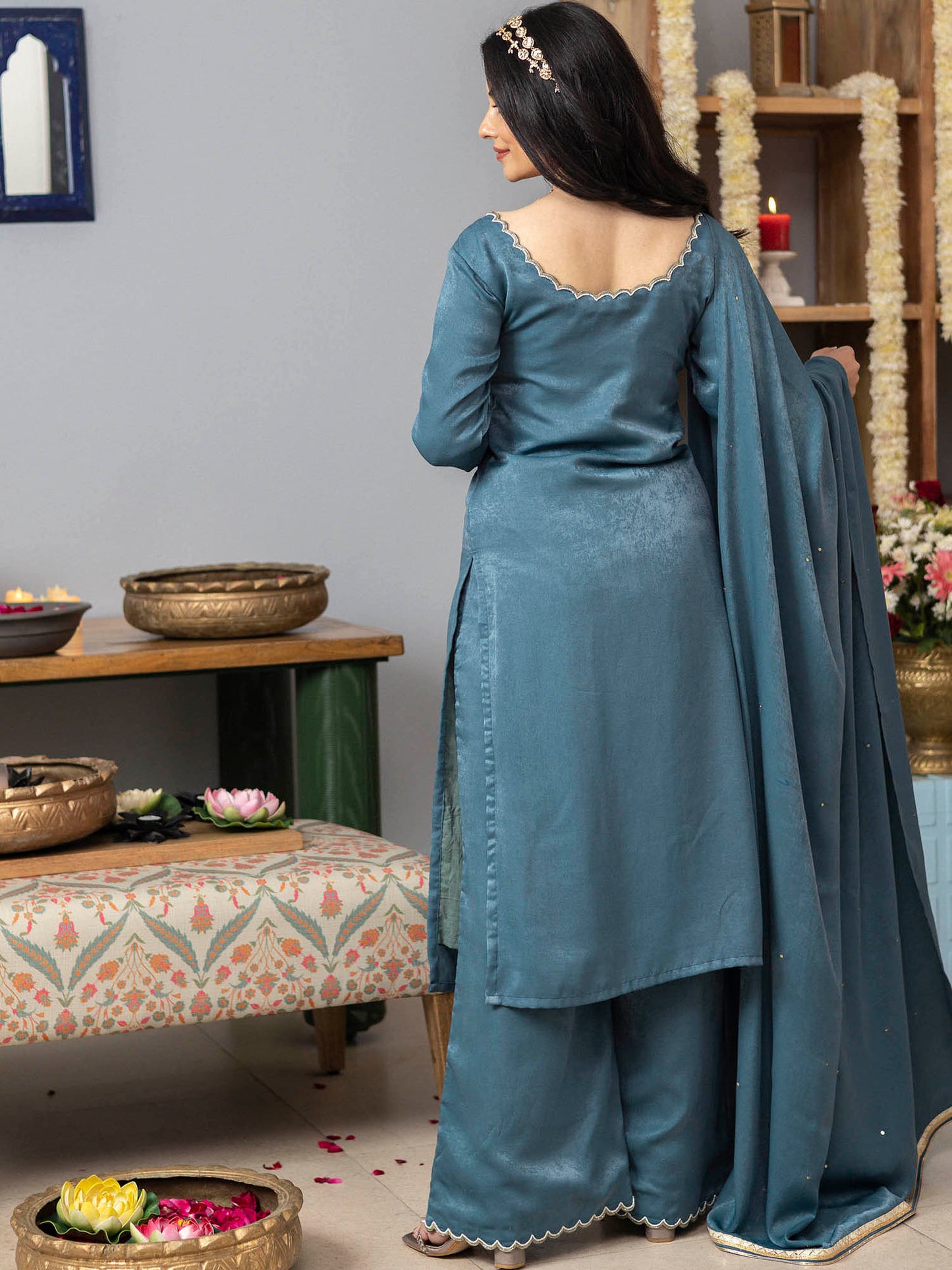 Earthy Blue Apricot Kurta Set