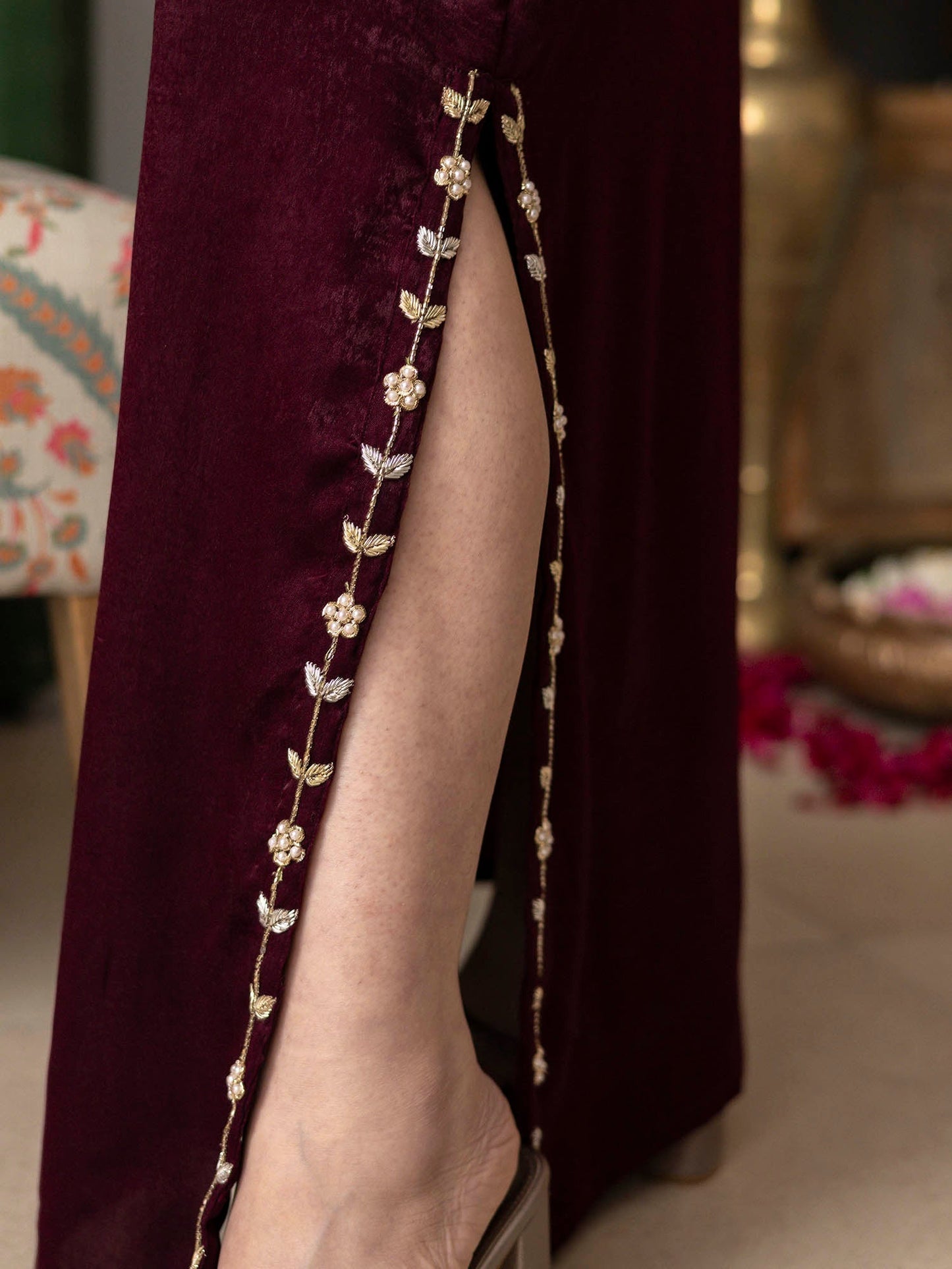 Burgundy Apricot kaftan Dress