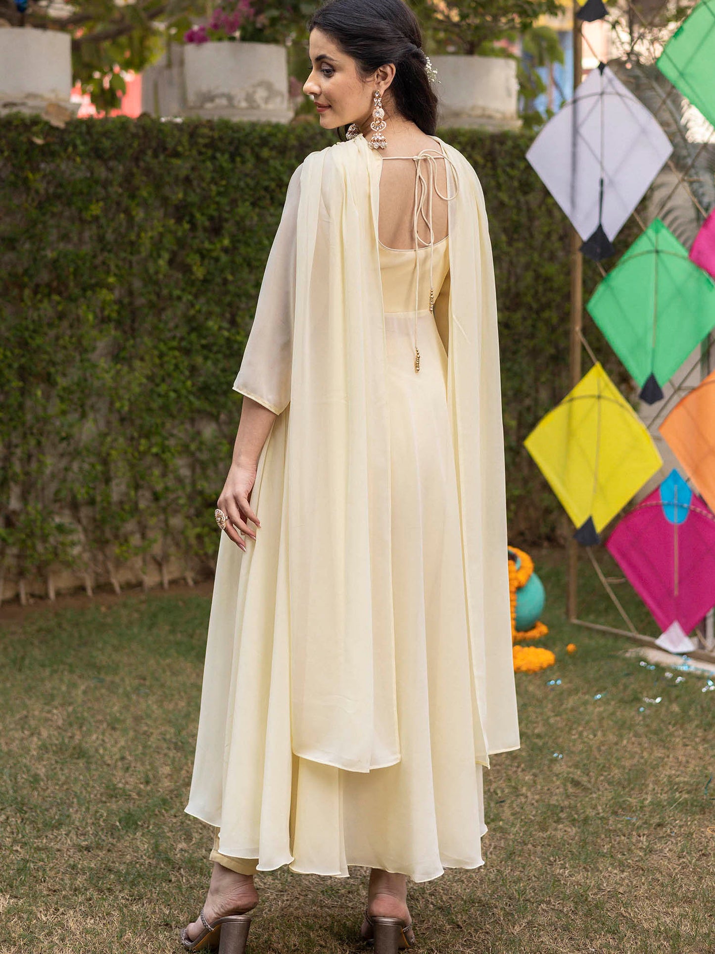Lemon Yellow Mukaish Anarkali Set