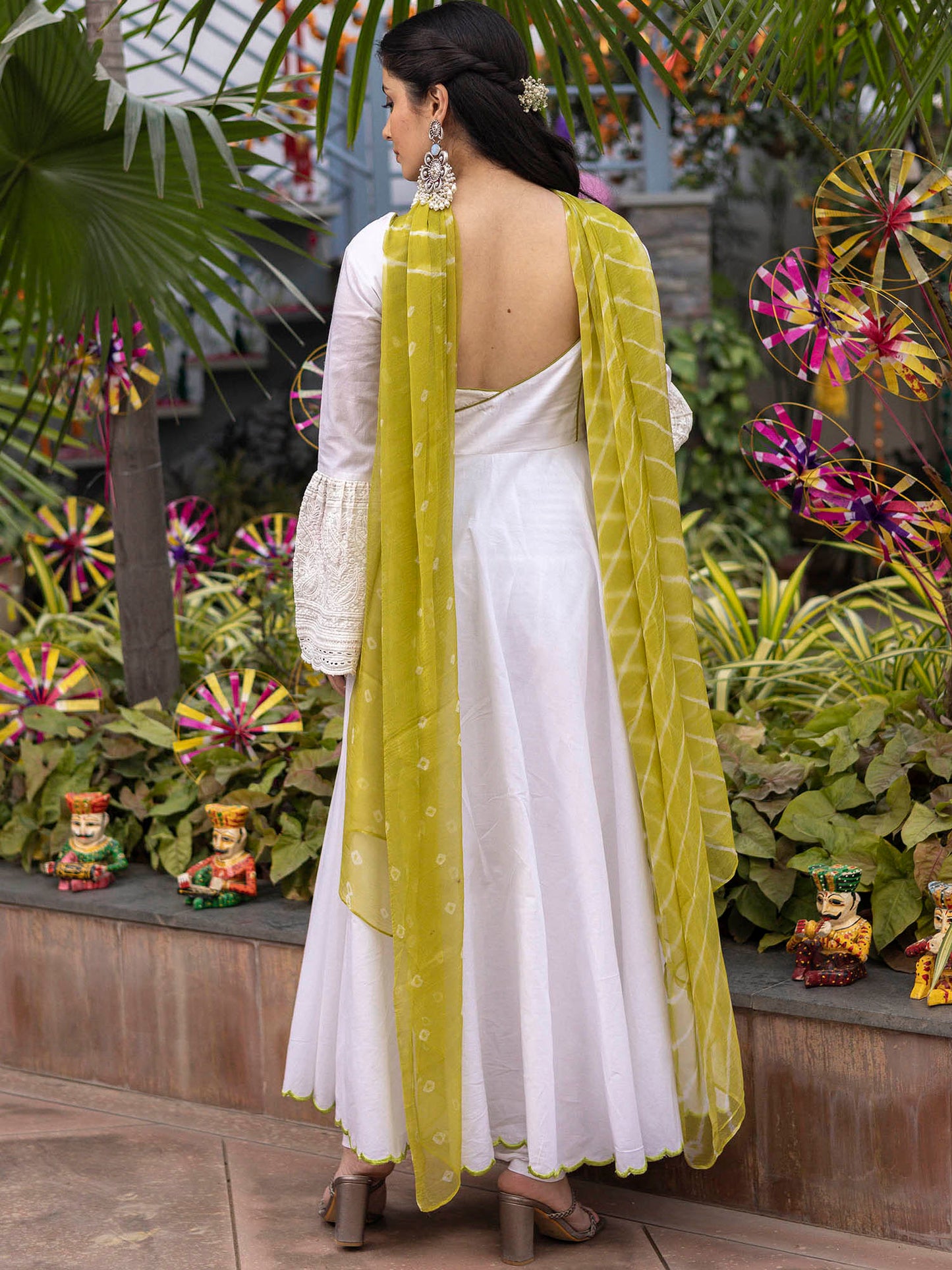 White Schiffli Anarkali Set