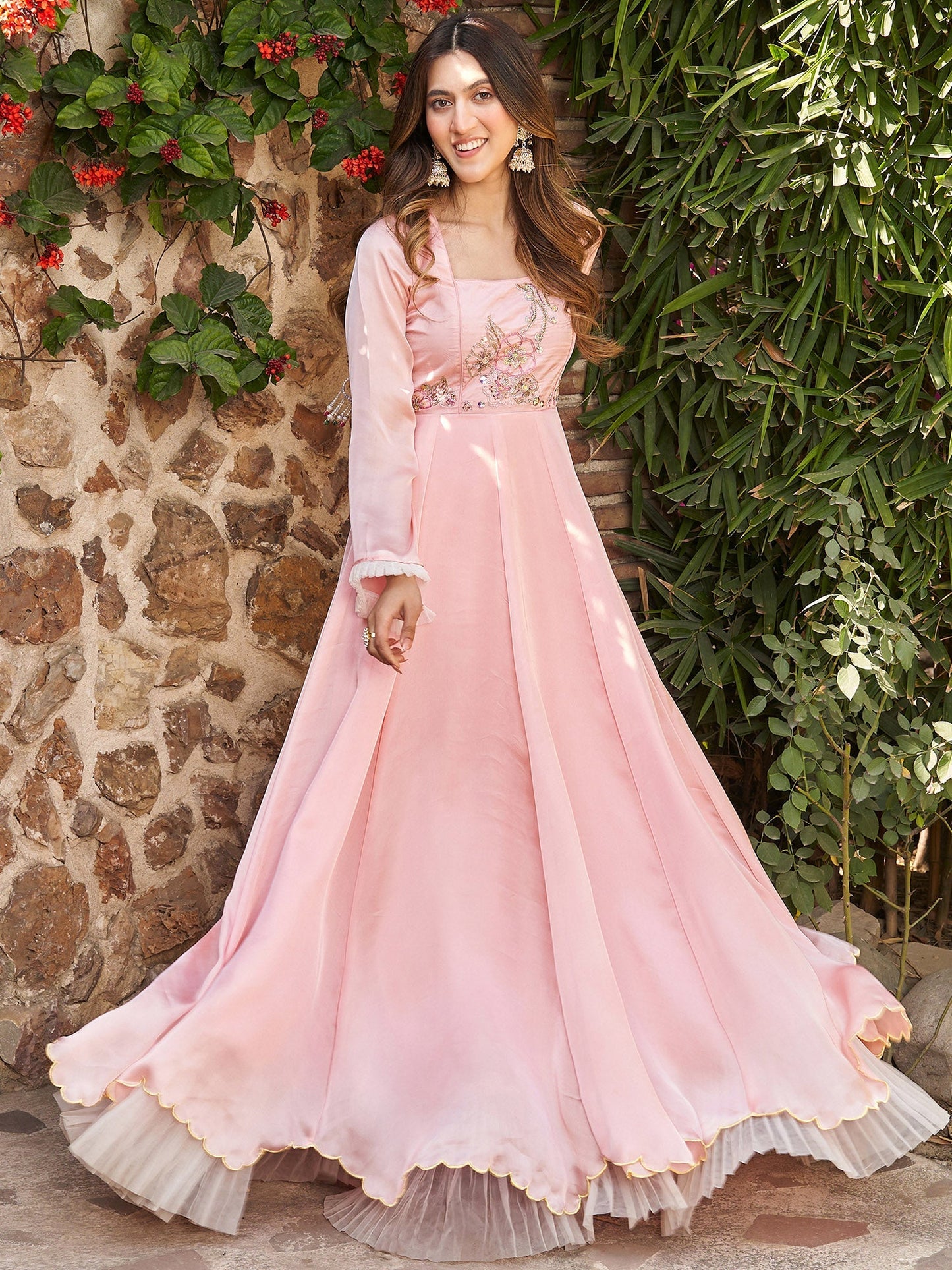 PEACH HAND EMBROIDERED GOWN