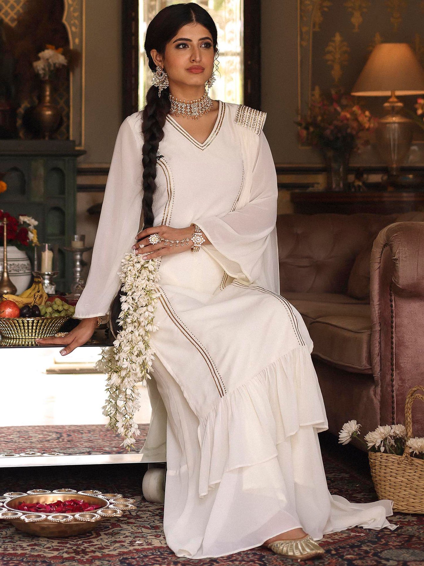 OFF WHITE KURTA SHARARA SET