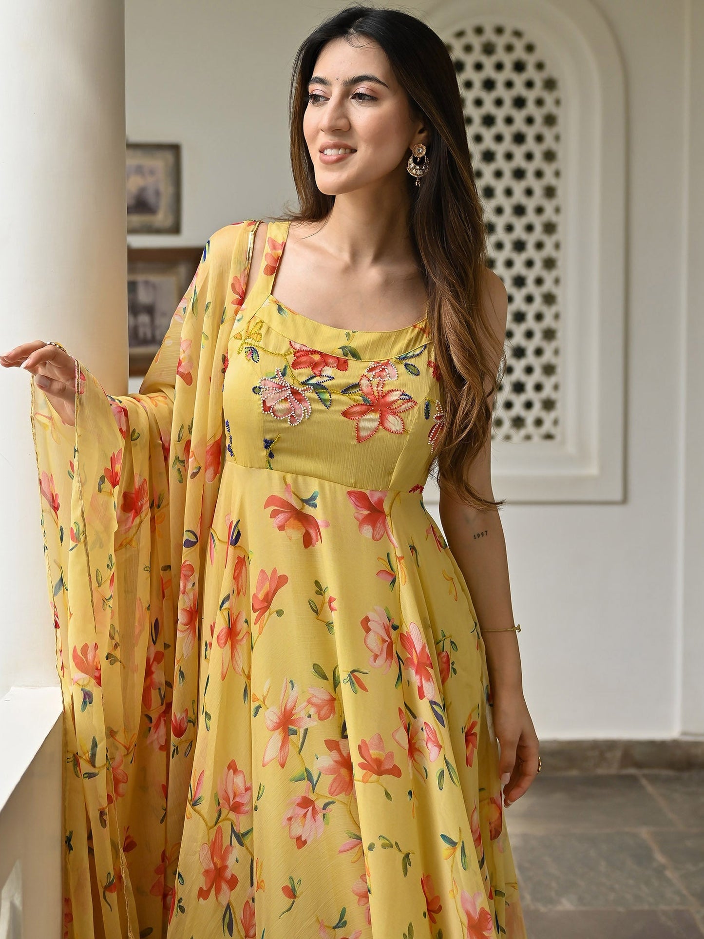 Yellow Printed Anarkali