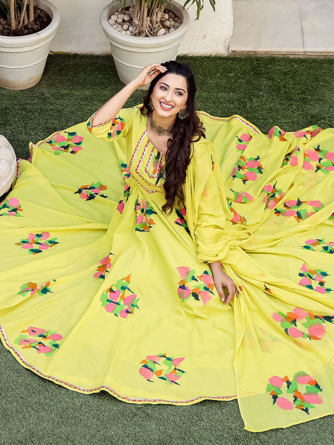 Green Anarkali Brush Suit Set