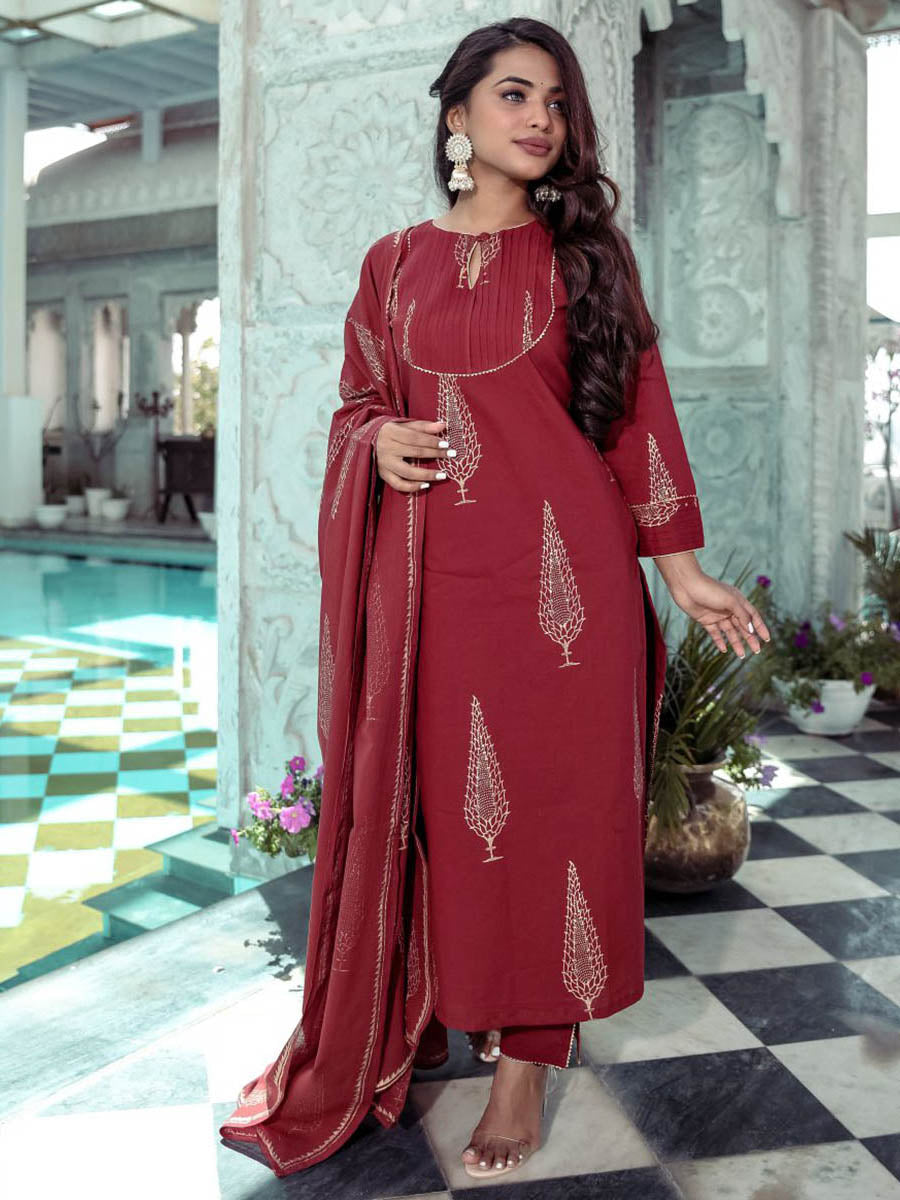 Maroon Printed Kurta Sets