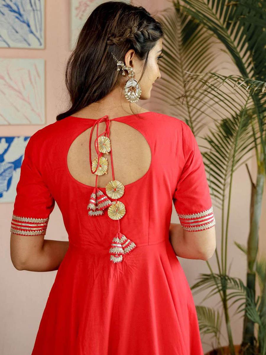 Red Kurta Palazzo Cotton Set