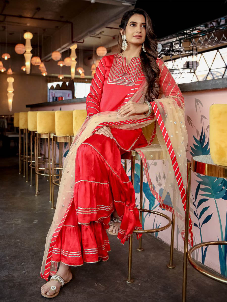 Red Sharara Gota With Dupatta