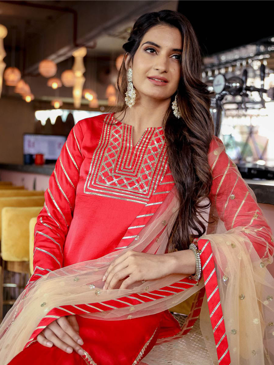 Red Sharara Gota With Dupatta