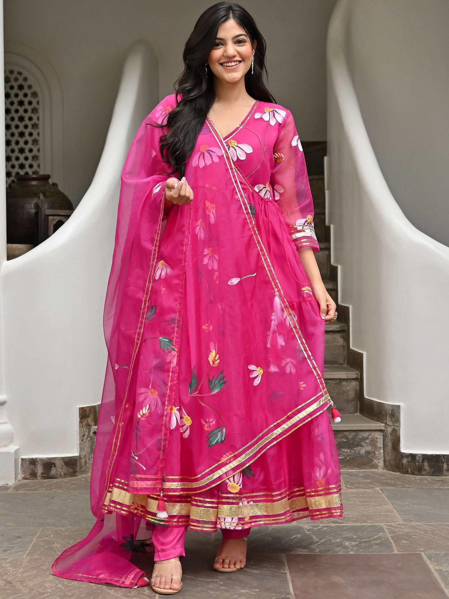 Magenta Handbrush Anarkali Set