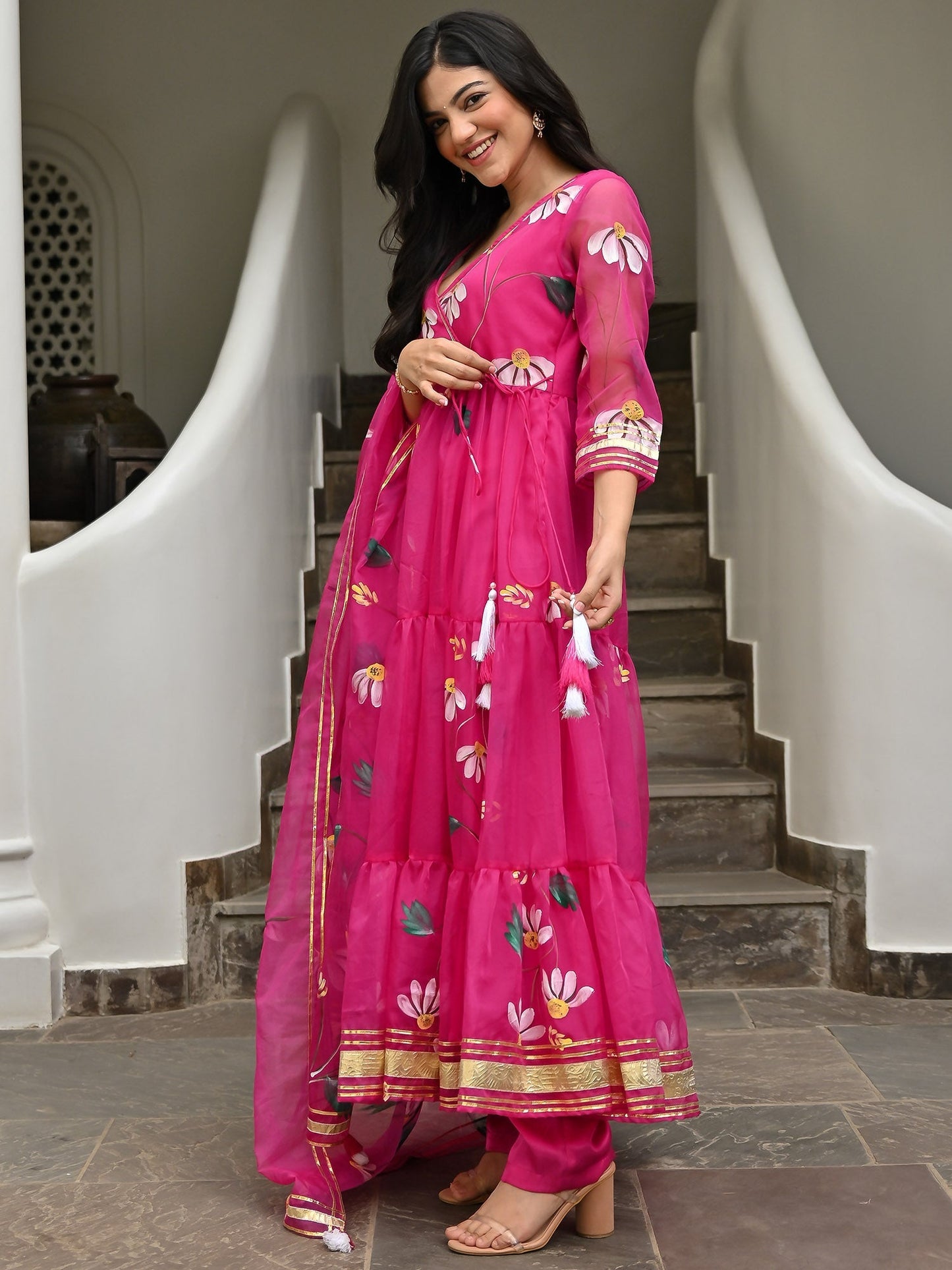 Magenta Handbrush Anarkali Set