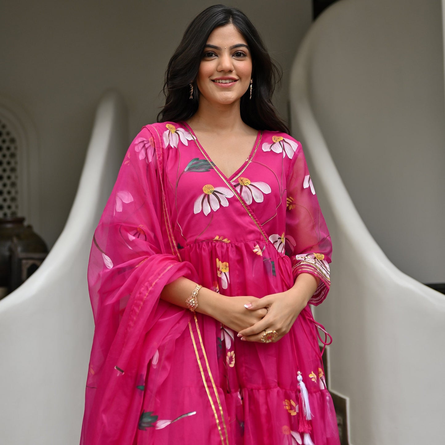 Magenta Handbrush Anarkali Set