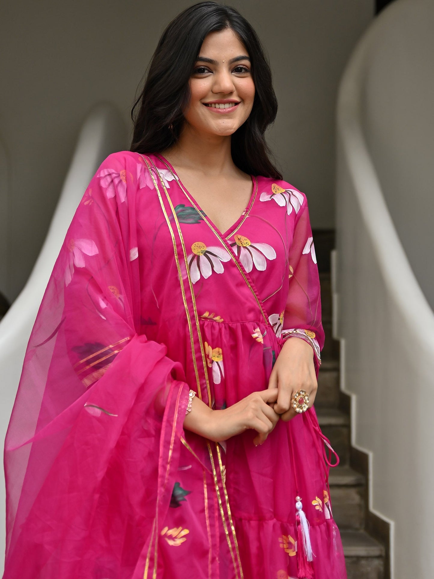 Magenta Handbrush Anarkali Set
