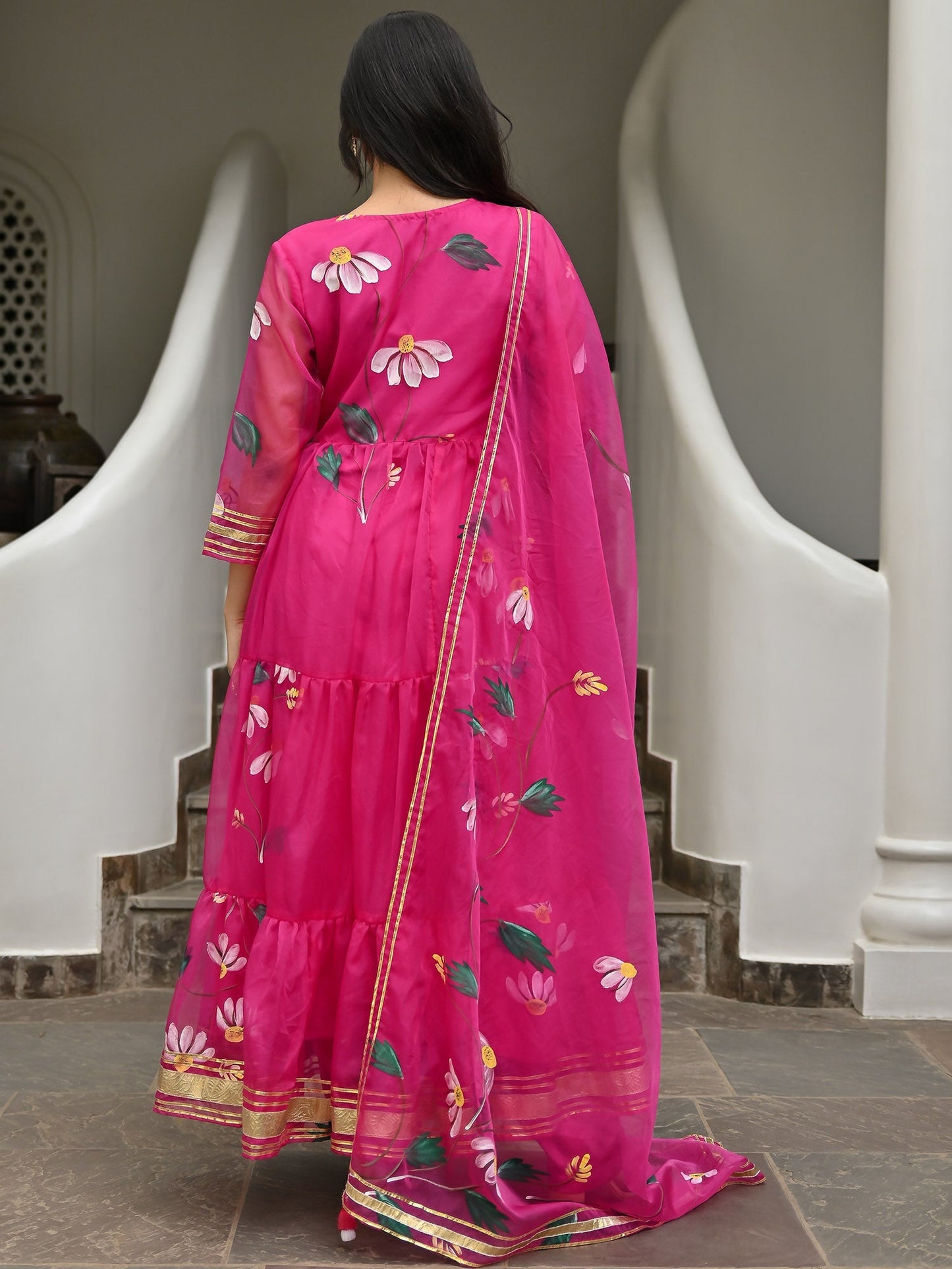 Magenta Handbrush Anarkali Set