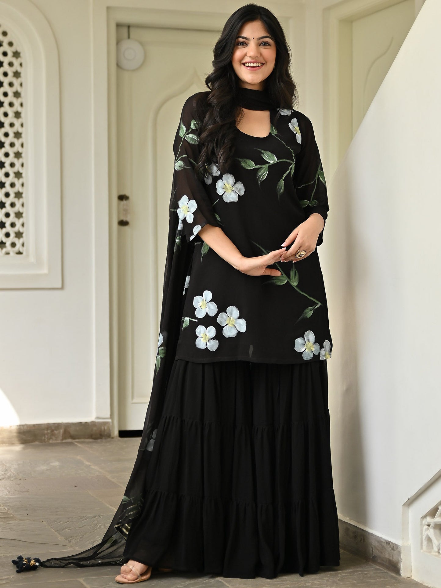 Black Handbrush Sharara Set