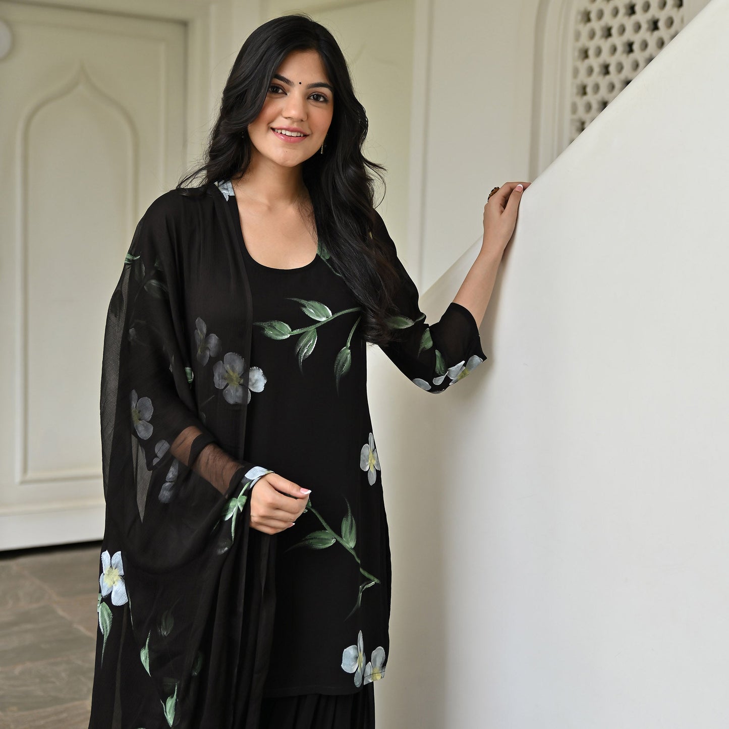 Black Handbrush Sharara Set