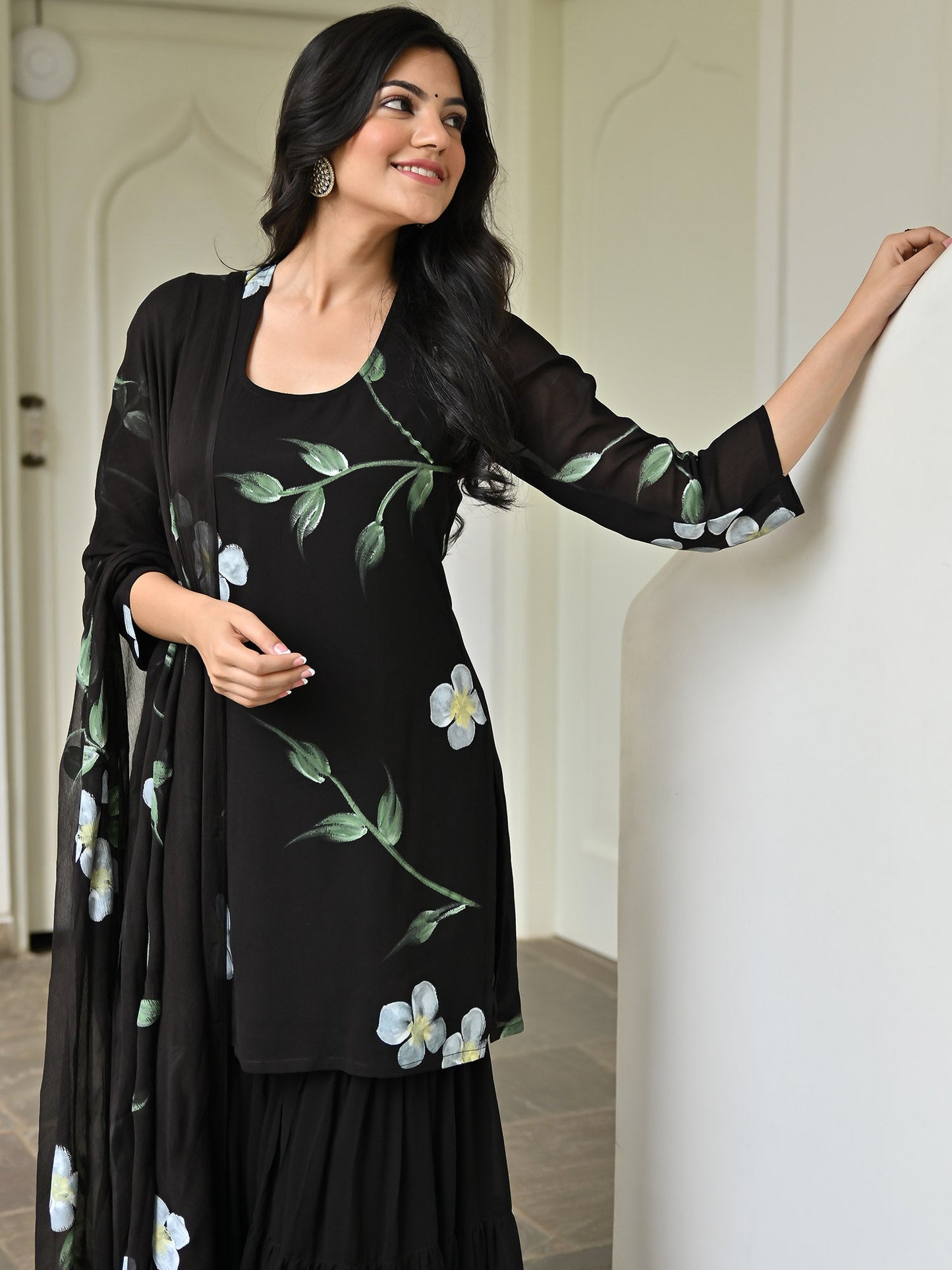 Black Handbrush Sharara Set