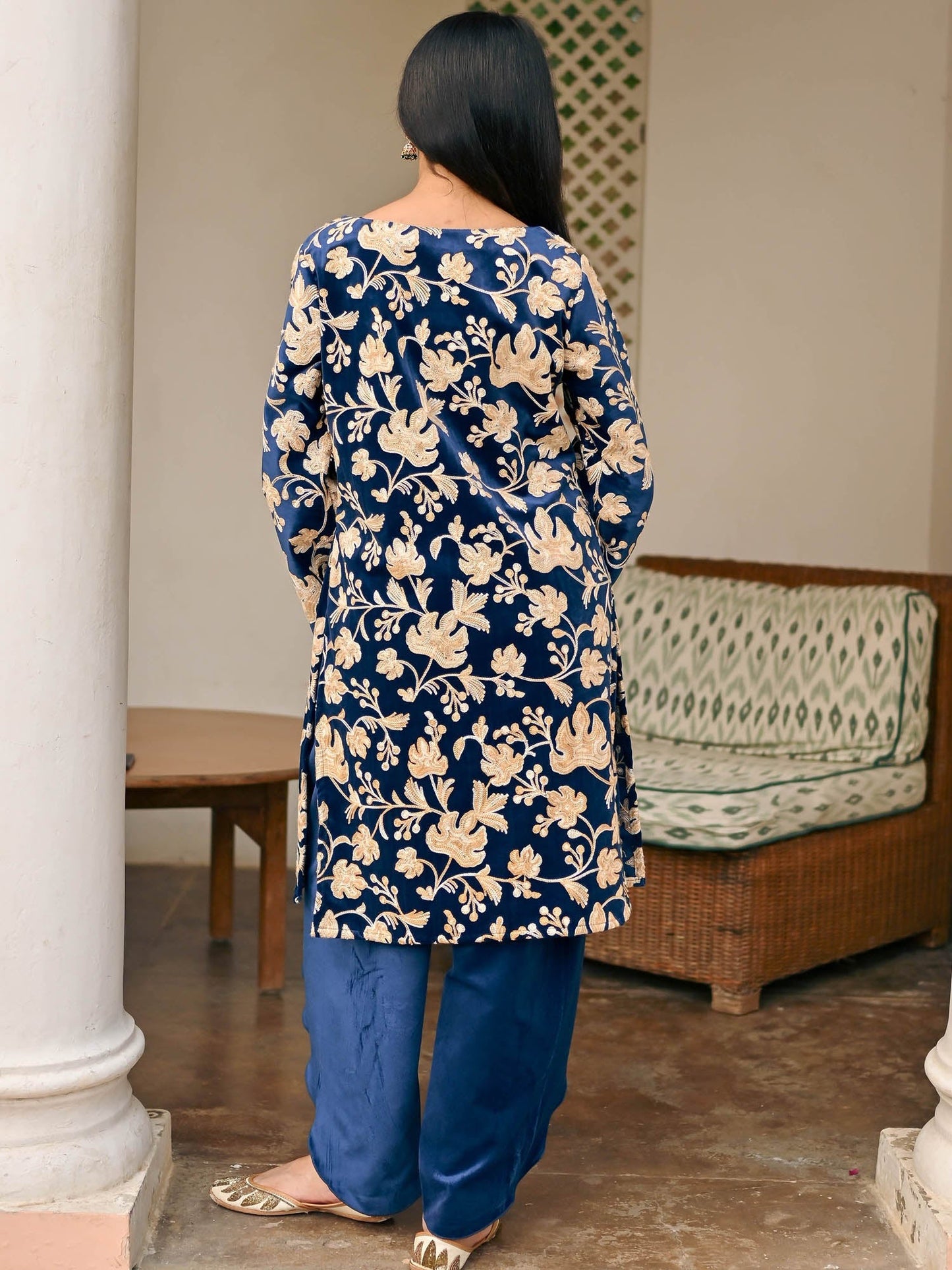 Blue Velvet Kurta Set