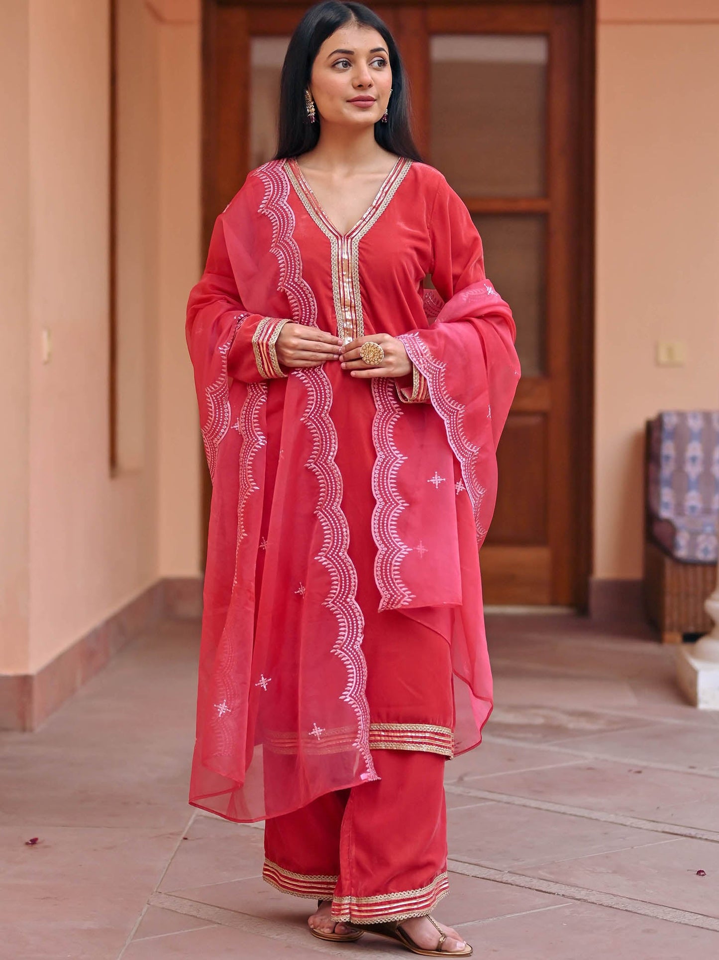 Brown Velvet Kurta Set