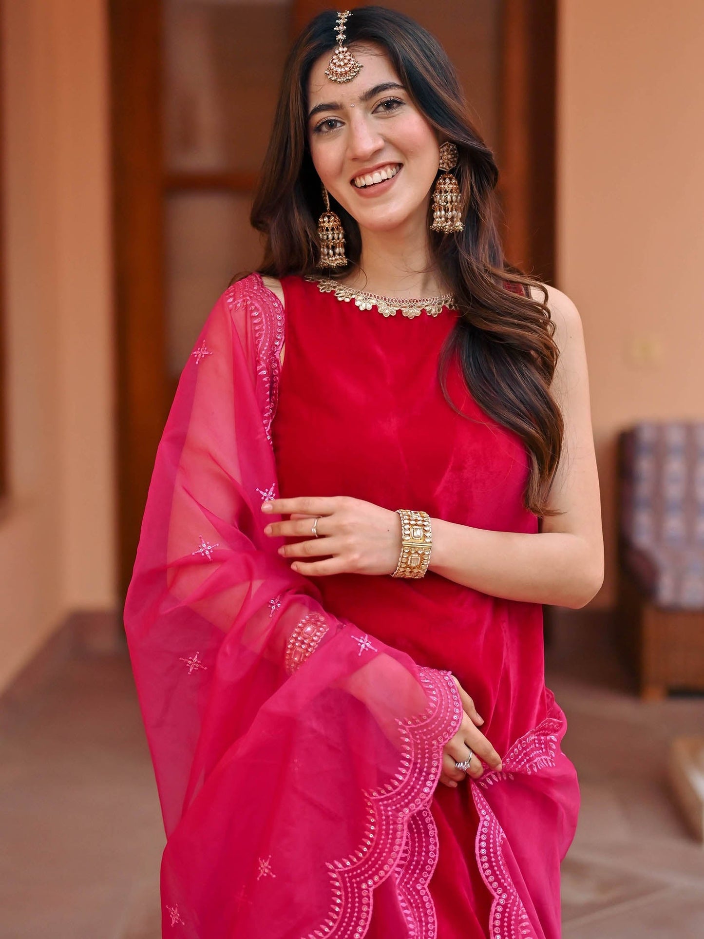 Pink Velvet Kurta Palazzo Set