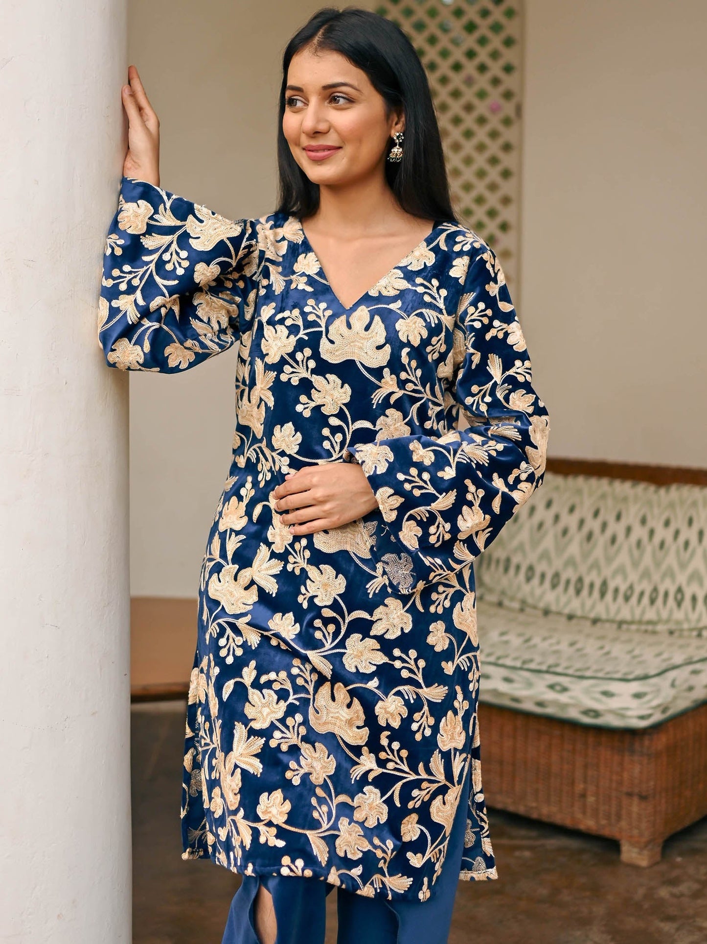 Blue Velvet Kurta Set